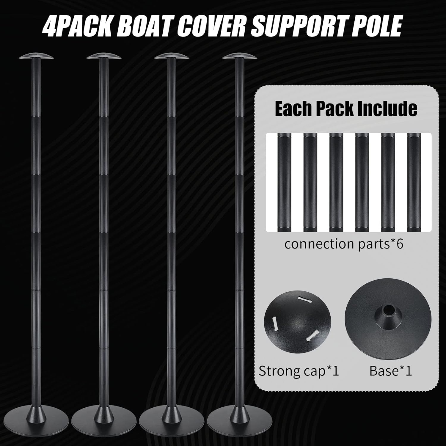 Funtery 4 Pcs Boat Cover Support Pole Adjustable Boat Cover Support System ABS Plastic Pole Jon Accessories for Fishing Bass Pontoon Trailer