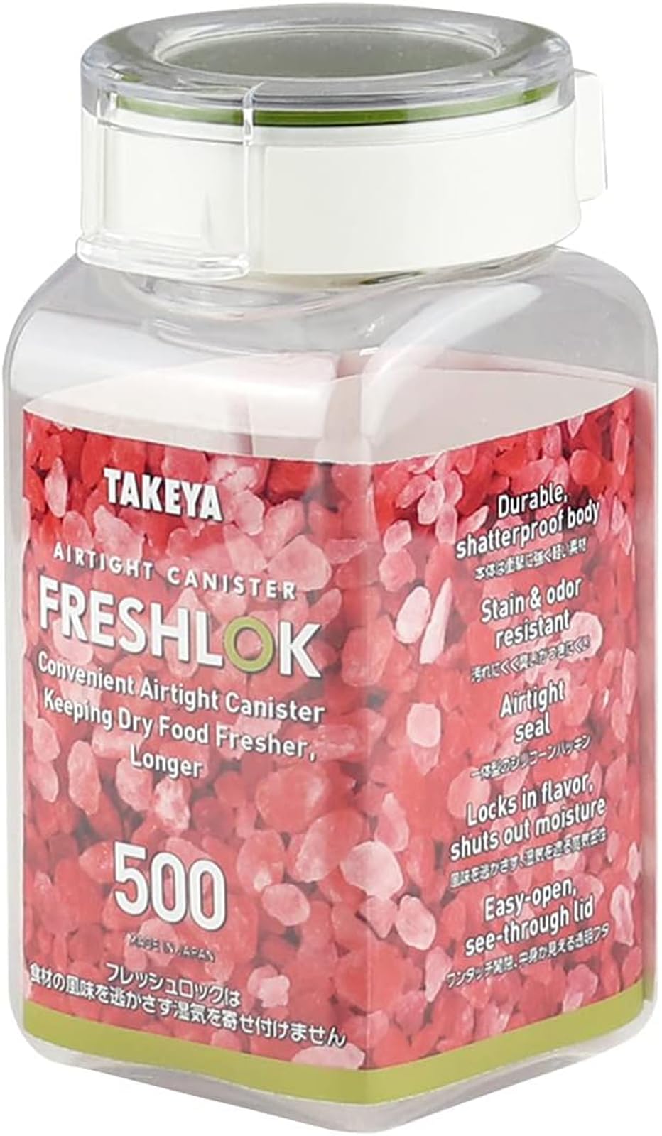 Takeya Fresh Lock, Square Shape, 16.9 fl oz (500 ml), Made in Japan, Moisture Prevention, One-touch Open/Close, Storage Container