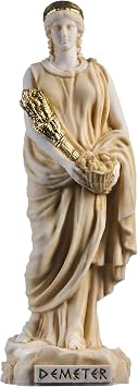 BEAUTIFUL GREEK STATUES Demeter Goddess of The Harvest and Agriculture Alabaster Statue Gold Tone 8.6 Inch