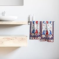Vista 6 de Juego de 2 toallas de mano con bandera americana, diseño de gnomo patriótico, suave, para invitados, decoración de baño, vacaciones, cocina, platos