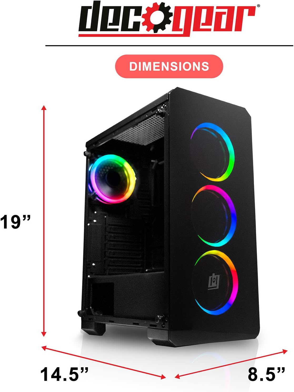 Best Cyber Monday 🔥 Deco Gear Mid-Tower PC Gaming Computer Case 3-Sided Tempered Glass and LED Lighting - Mini-ITX, Micro-ATX, ATX - Includes 4 120mm Double Ring Fans w/Expansion for More, 7 Expansion Slots, 4 Drives