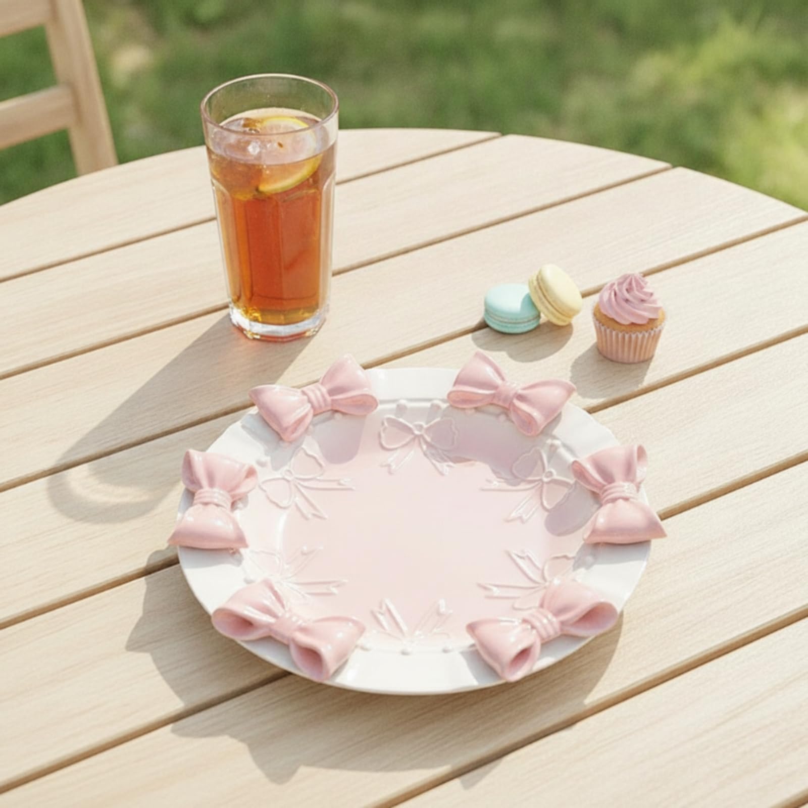 rockible Piatto da Dessert in Ceramica Piatto da Dolce Piatto da Torta Vassoio da Servire con E Texture 3D Adatto per Dolci, Esterno Bianco, Interno Rosa