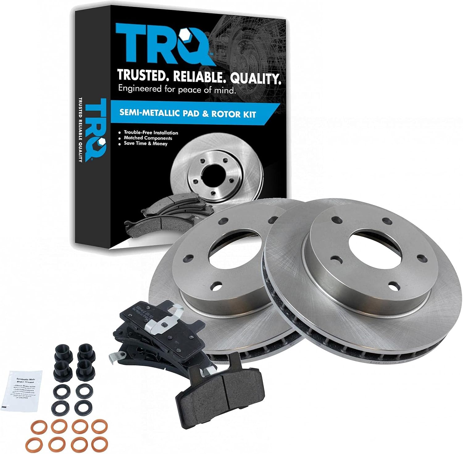 TRQ Front Brake Pad & Rotor Kit Brake Pads Brake Rotor Semi-Metallic Compatible with 1994-1999 Dodge Ram 1500