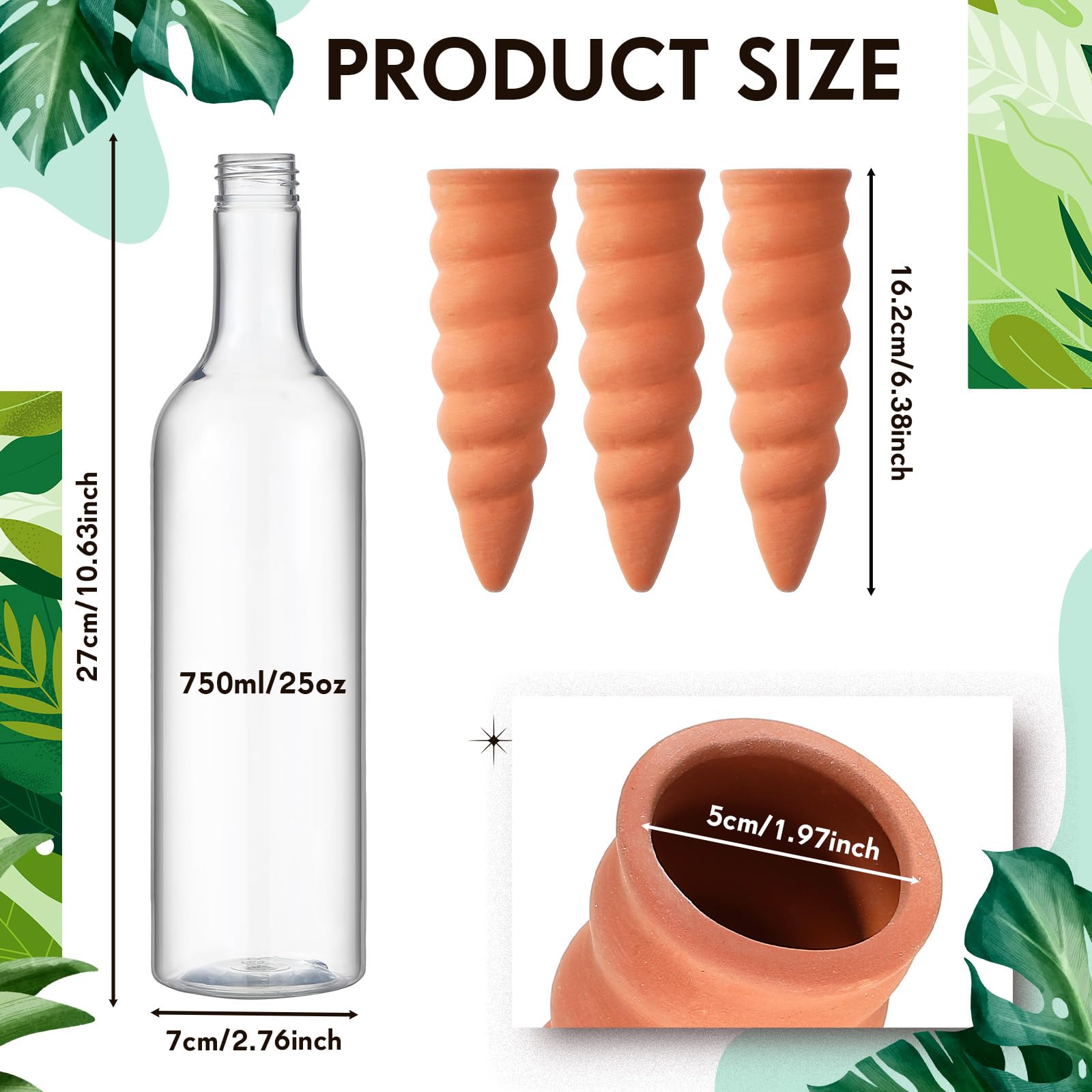 Geiserailie 4 Sets Automatische Bewässerungsgeräte für Pflanzen Terrakotta Tonkegel Bewässerung mit 750 ml Flaschen Pflanzenbewässerer Ton mit Langsamer Freisetzung Wasserspender Blumentopf Urlaub