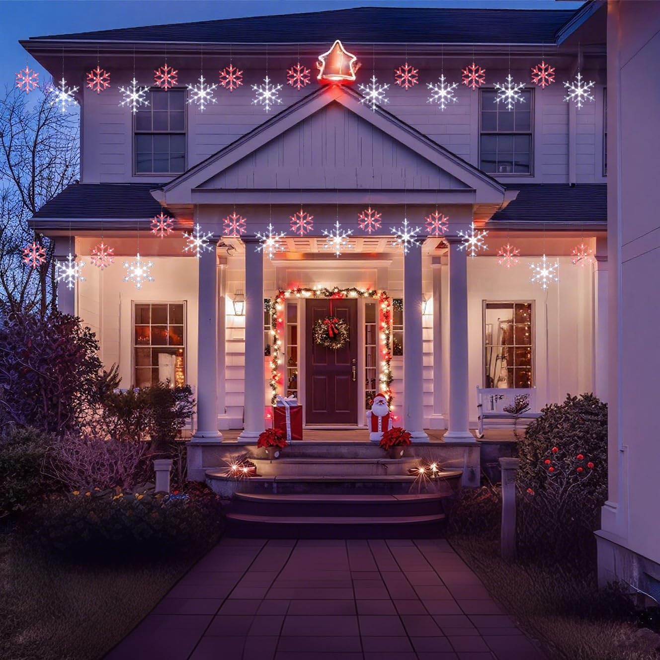 Christmas Snowflake Icicle Lights-9ft 150LED Twinkling Christmas Lights with Timer, Waterproof Connectable Hanging 10 Drop for Eave Window Porch Xmas Indoor Outdoor Decoration (Red and White)