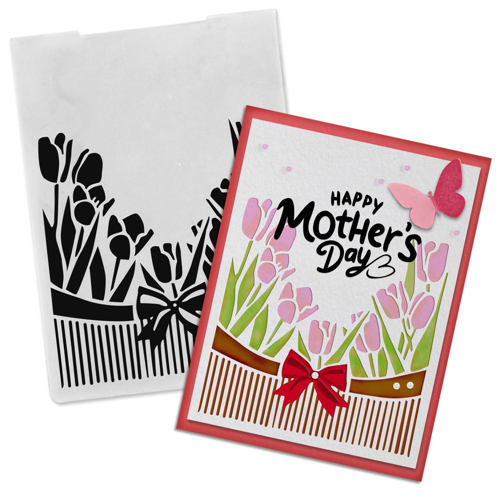 Tulip Flowers Embossing Folders for Card Making Spring Floral Background Scrapbooking Plastic Template Photo Album Card Paper Handmade DIY Craft Decoration Template Molds