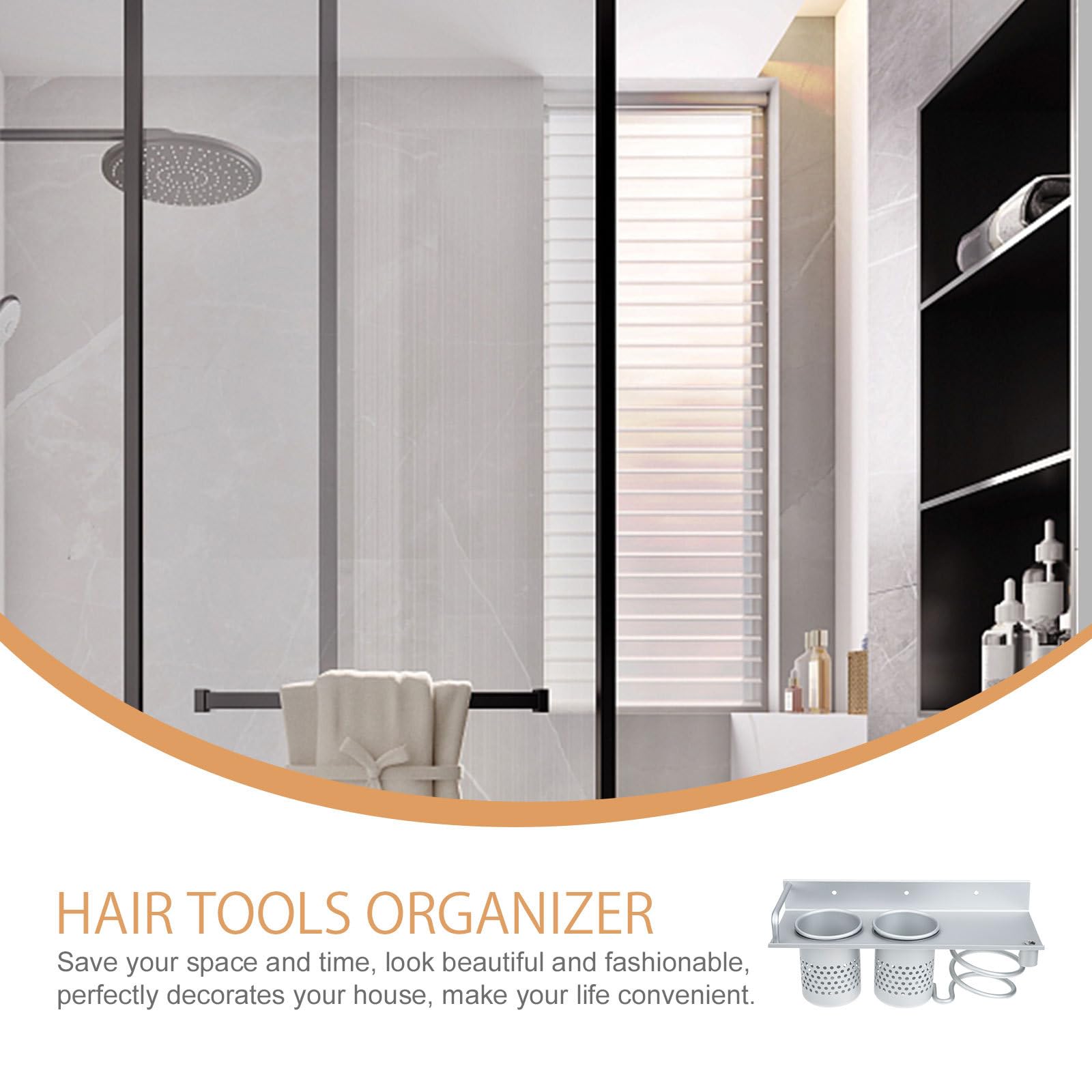 Haartrockner Organizer Wandregal aus Raum Aluminium mit Praktischer Bohrfreier Montage für Badezimmer und Schlafzimmer in Silber