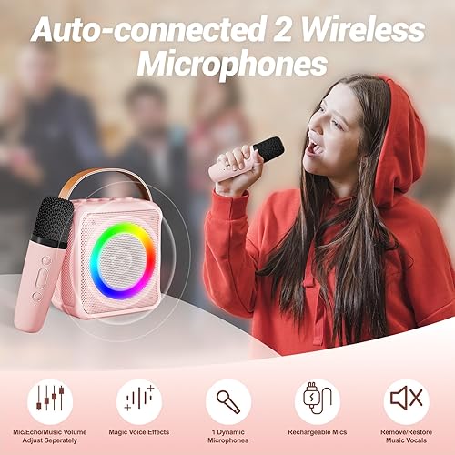 Miniatura 8 de Ankuka Máquina de micrófono de karaoke de juguetes para niños, regalos de cumpleaños para niñas de 4 a 12 años, altavoz portátil con micrófono