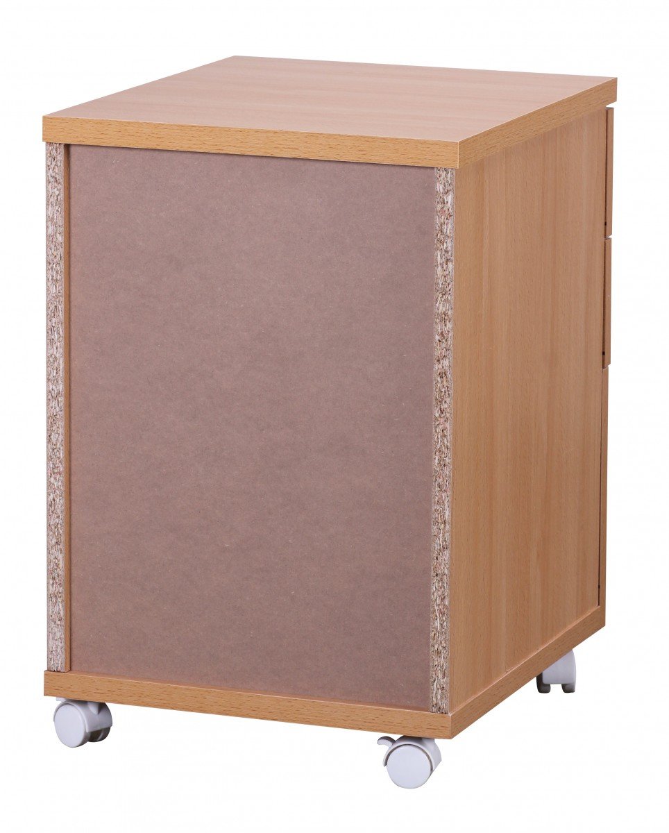 WOHNLING Cassettiera con Ruote Ottawa 40x45x60 cm Faggio con Cassetti | carrello con maniglie in effetto alluminio, mobile basso per scrivania, cassettiera da ufficio compatto, carrello estetica