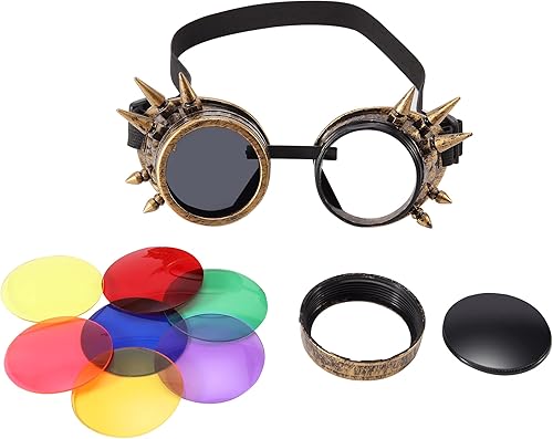 Miniatura 7 de Lelinta Gafas steampunk con lentes de colores y lupa ocular para fiestas rave, gafas de Halloween, festivales, rave