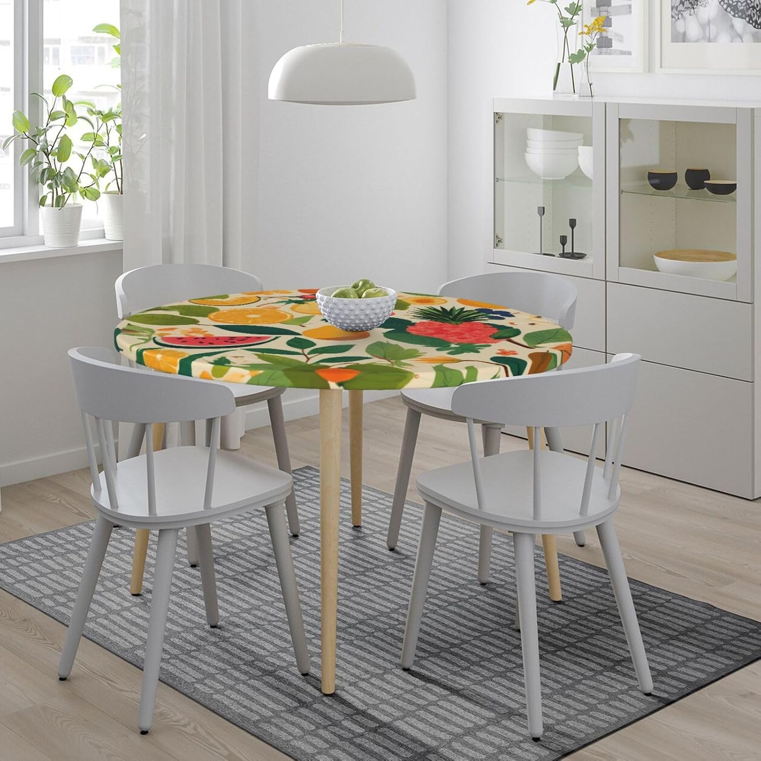 hojas tropicales y Flores Print Outdoor Patio Kitchen Decor Supplies Wipeable Round Table Cloth for Indoor Outdoor