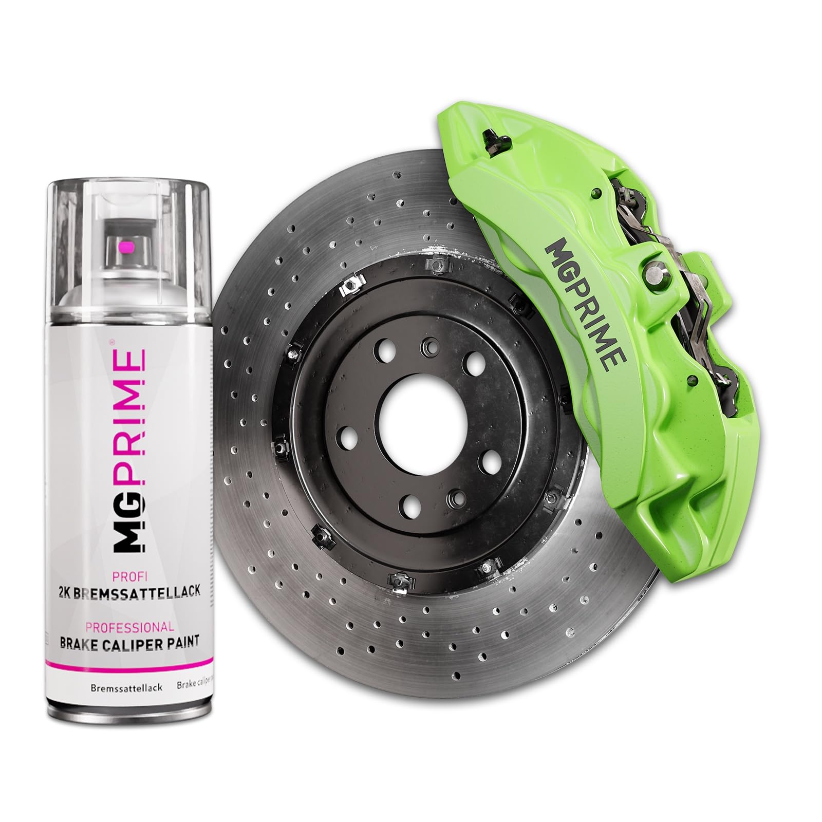 MG PRIME Vernice 2K per pinze freno Toxic Green Bomboletta spray 2 componenti vernice monostrato (simile a RAL 6018 Verde giallastro)