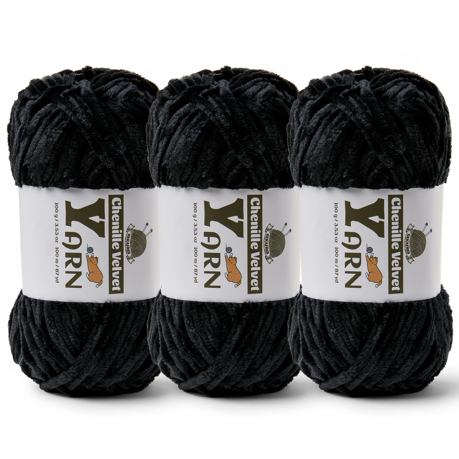 Chenille Crochet Black Yarn 3 Pack