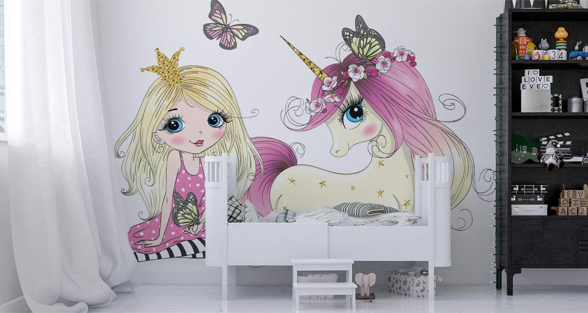 Muralo Papel Pintado Autoadhesivo Niño, Princesa, Mariposas - 450x300 cm
