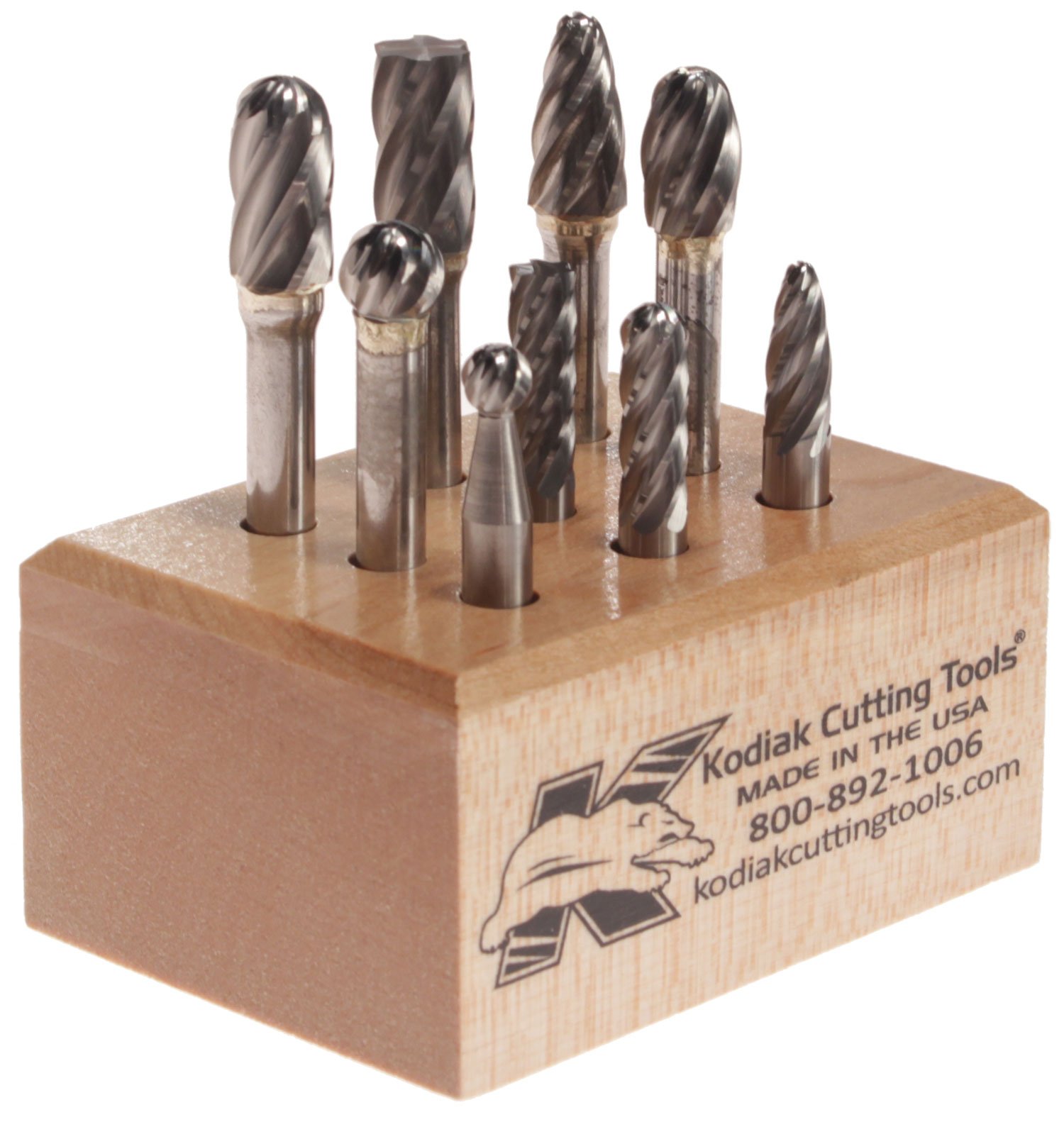 Kodiak Cutting Tools 13-MIQU-HLNA USA Made Carbide Bur Set on 1/4" Shanks for Aluminum and Other Non-Ferrous Metals, Assorted NF Style (Pack of 9)