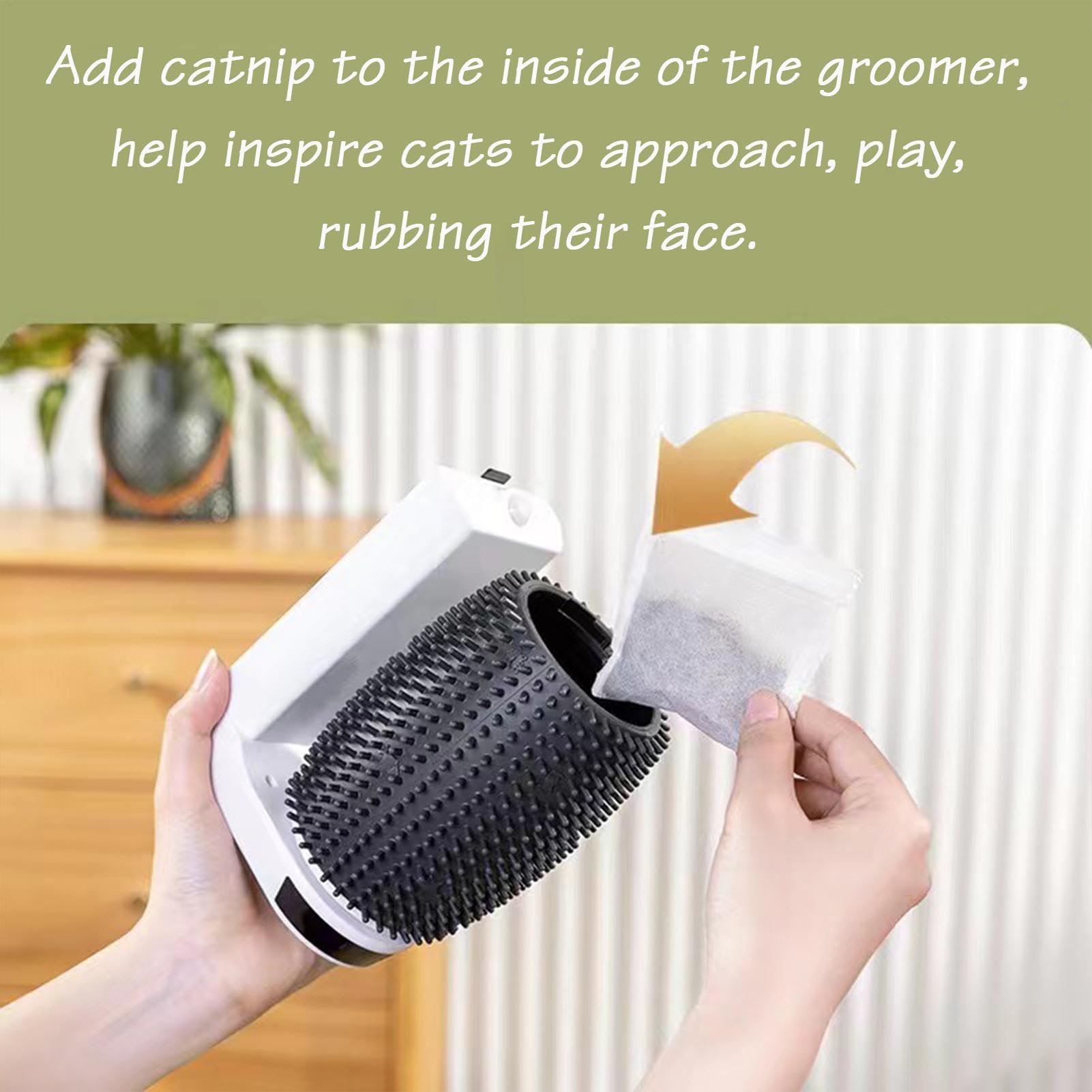 Cepillo de aseo automático para gatos, masajeador eléctrico de , con bolsa de hierba gatera, soporte de pared, cepillo de aseo para gatos largos y cortos | de hierba gatera, soporte de pared, cepillo de aseo para gatos largos y cortos