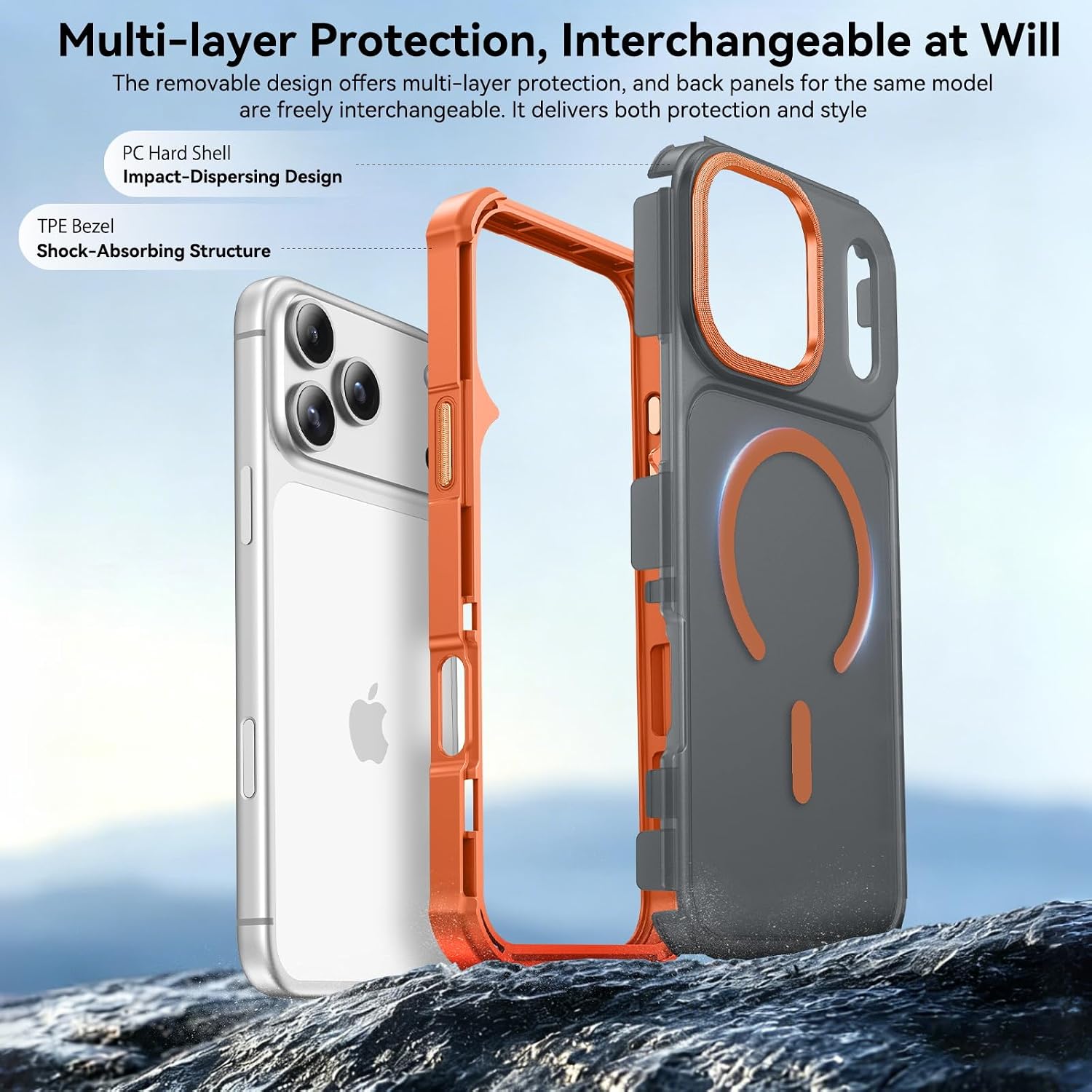 QuadGuard for iPhone 17 Pro Max Case [Military Drop Protection] (Compatible with MagSafe) Strong Magnetic Matte Shockproof Protective Cover for 17 Pro Max Phone Case 6.9'', Translucent Orange