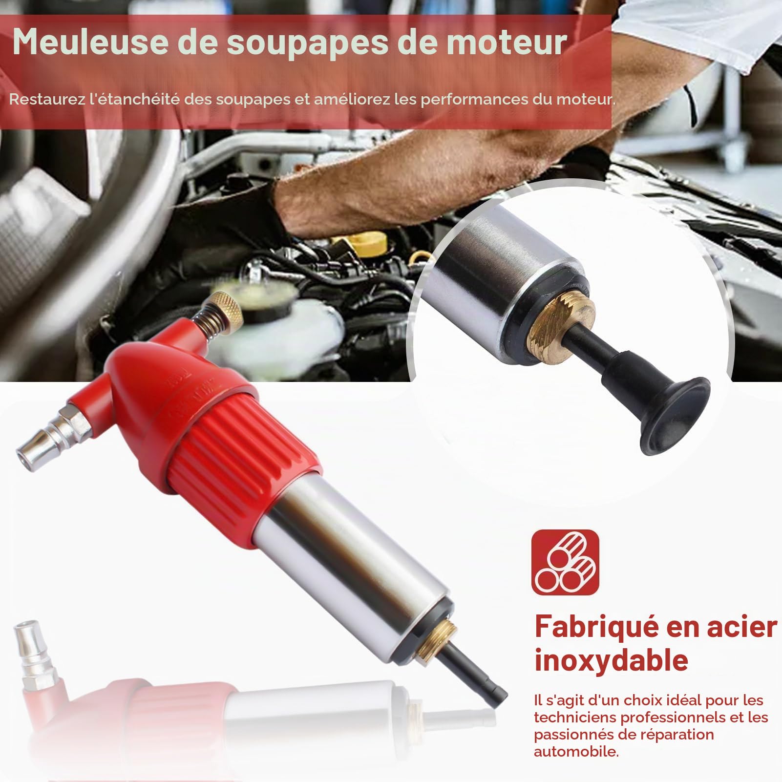 Meuleuse de soupapes à moteur pneumatique, outil de meulage automatique de soupapes, kit de meulage de moteur kit rodage soupape pour Véhicules Motos Moteurs Ensemble d'outils de réparation de Garage