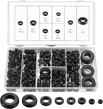 300 Pcs Rubber Grommets Assortment Kit, Electrical Conductor Wiring Blanking Gasket Ring Grommets, Black Electrical Cable Holes Grommets, for Protecting Wires, Plugs, Cables Holes, 8 Sizes