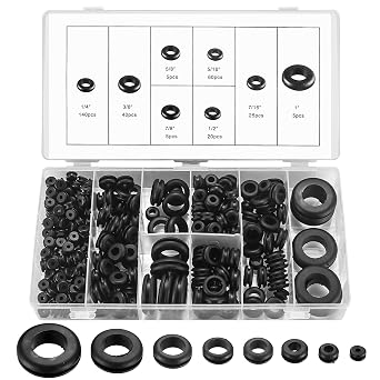 300 Pcs Rubber Grommets Kit, Rubber Wire Grommets, Rubber Hole Grommet Gaskets, Hollow Firewall Hole Plug Grommets for Wiring Plumbing Automotive - 8 Sizes, 1/4" 3/8" 5/8" 7/8" 5/16" 1/2" 7/16" 1"