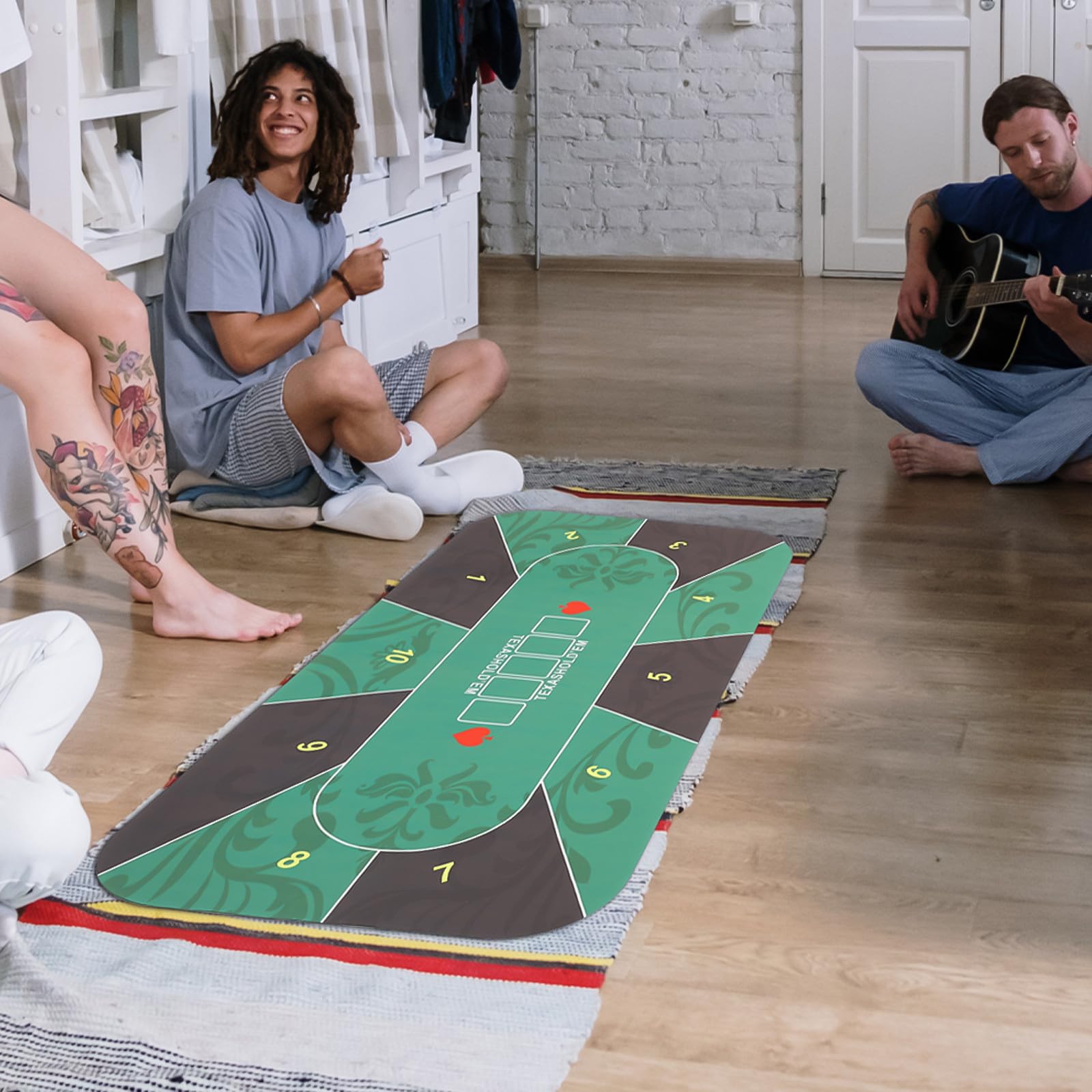 jojofuny rutschfeste Gummimatte für Poker Tisch 10 Personen Rechteckige Pokermatte mit Geräuschreduzierung für Familienspiele und Kartenspiele