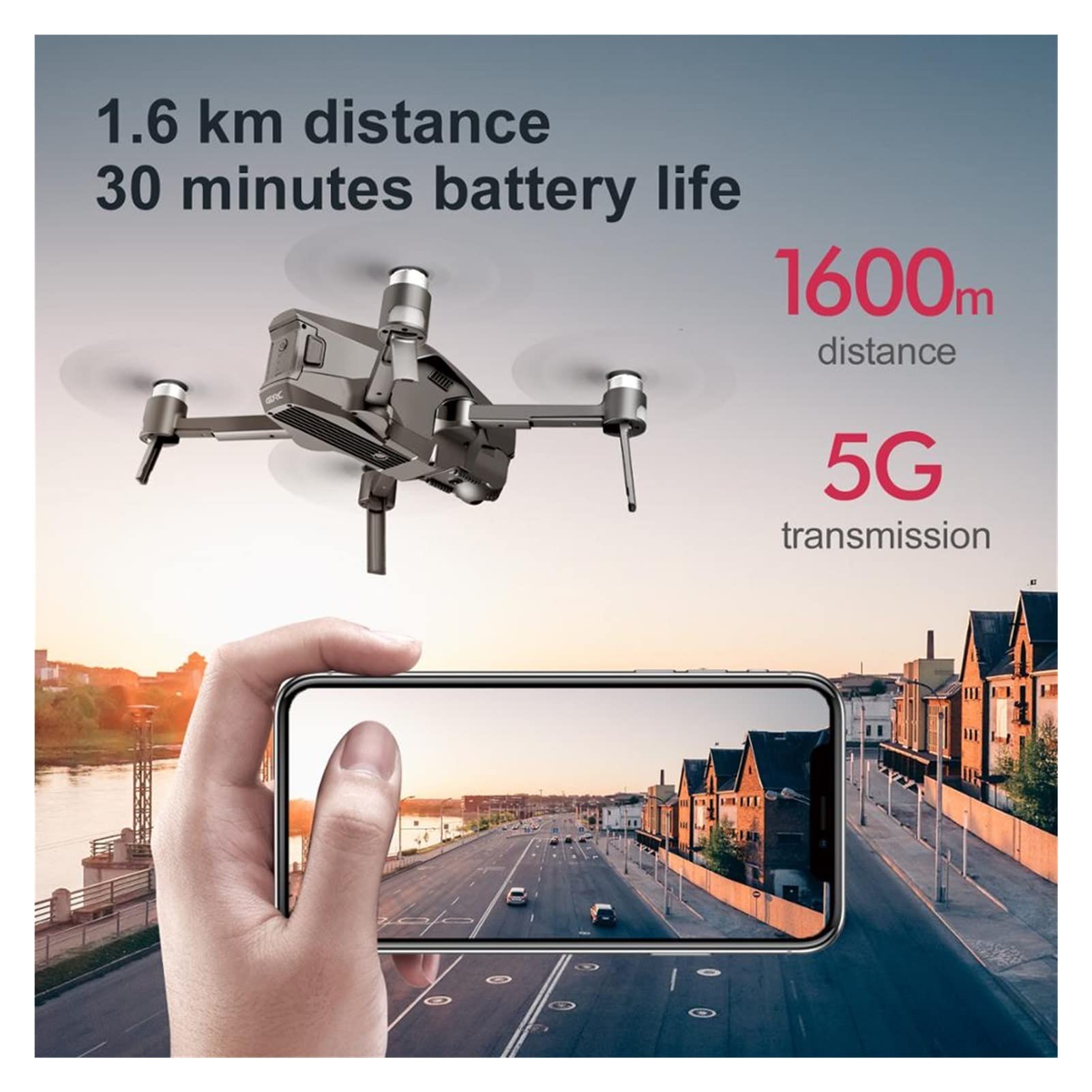 M1 Drone GPS Quadcopter z kamerą 4K HD 1,6 km WIFI Wideo na żywo 1,6 km Odległość kontrolna Lot 25 minut dronem z dronem kamery (Kolor: dron z kamerą 4K)
