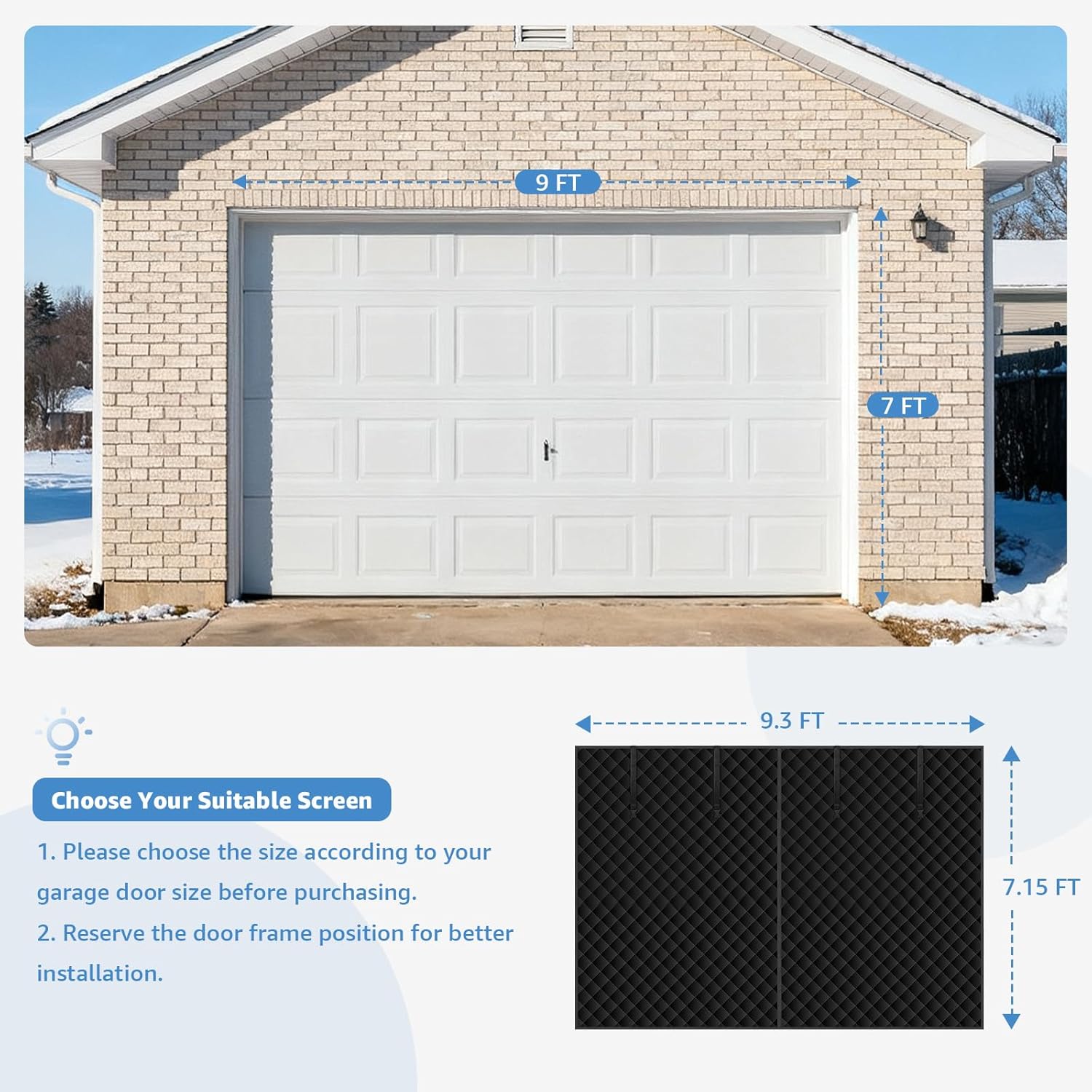 garage door screen for winter,thermal garage door insulation kit, magnetic thermal insulated garage cover curtain, garage privacy screen blackout, weatherproof soundproof(9 x 7ft) 9*7ft