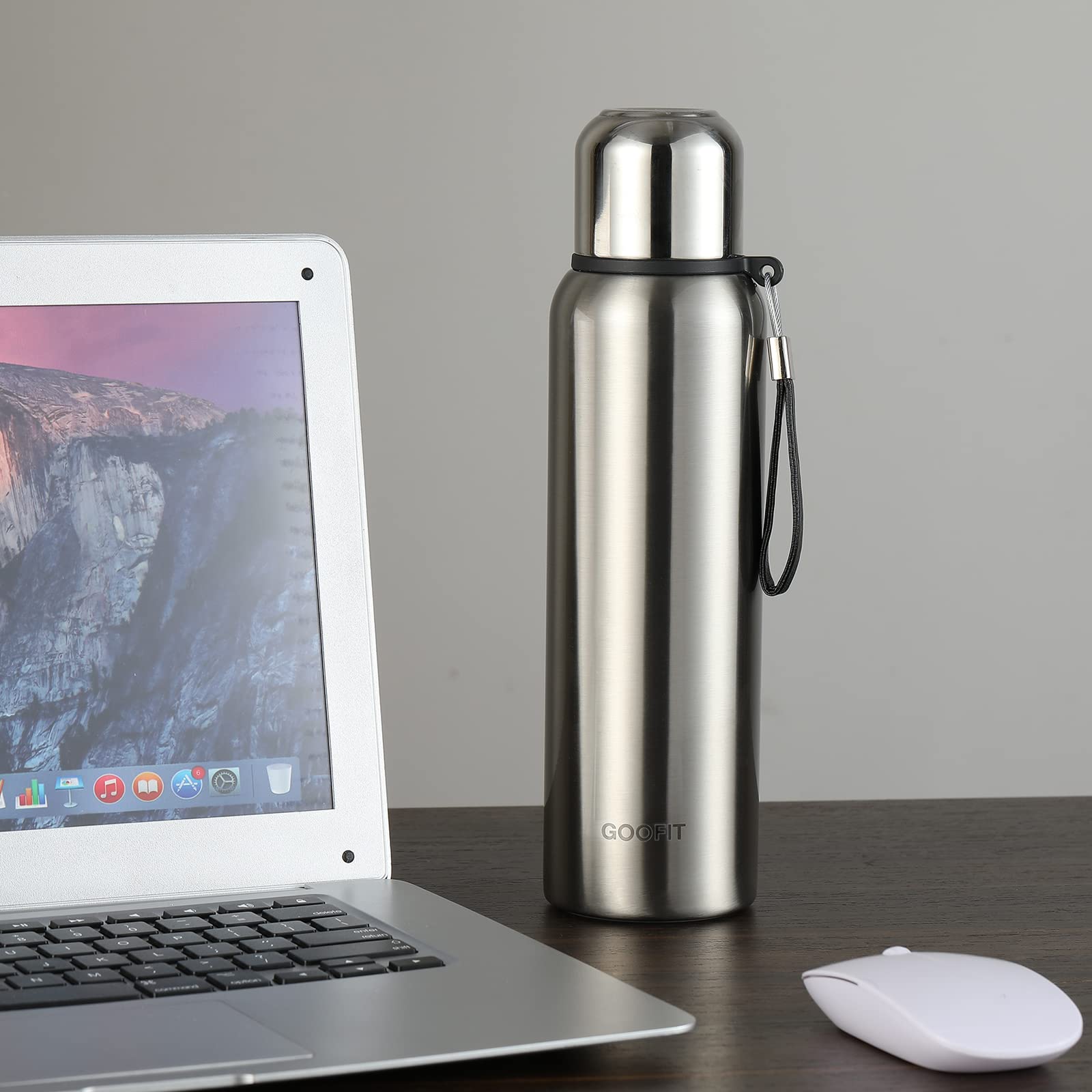 GOOFIT Bouteille D'Eau En Acier Inoxydable Isolée Sous Vide, Sans Bpa, éTanche, Adaptée Au Café Et Au Thé Chauds, Bouteille Thermos Pour Le Sport, L'Extérieur, Le Camping, 800 ML (Argent