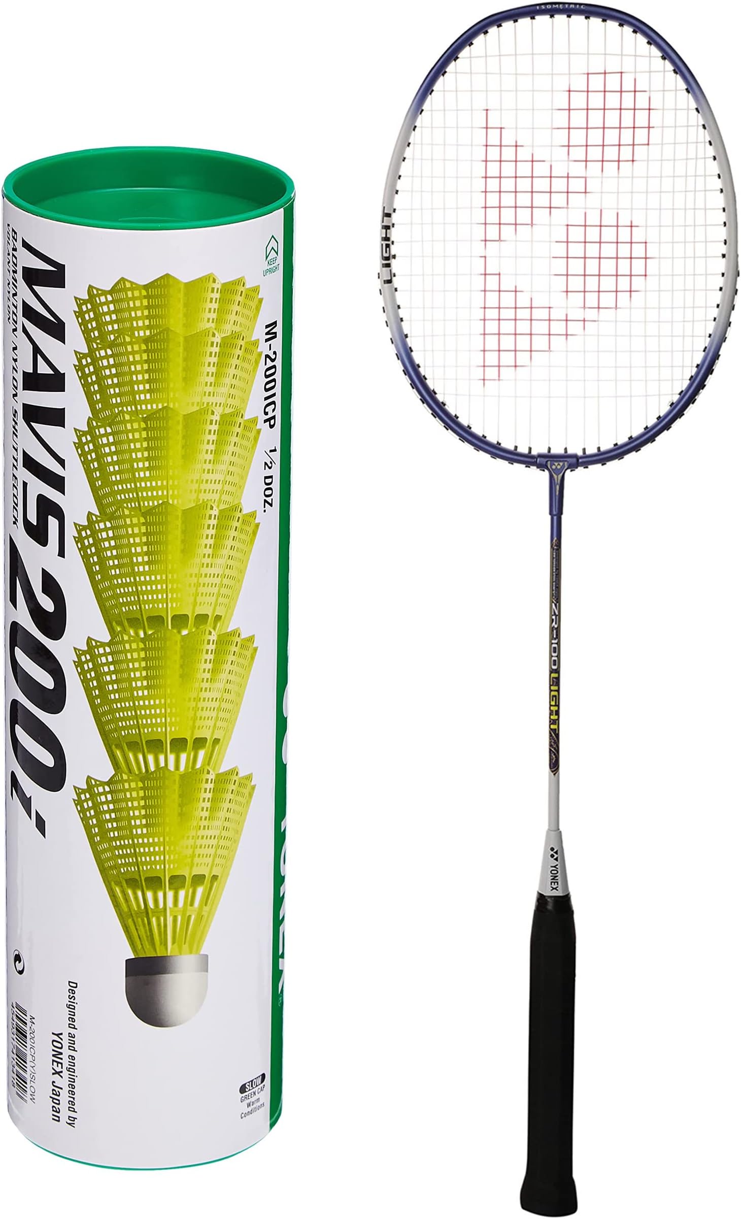 YONEX Mavis 200i Nylon Shuttle Cock, ZR 100 Light Aluminium Badminton Racquet with Full Cover, Pack of 6 (Yellow)