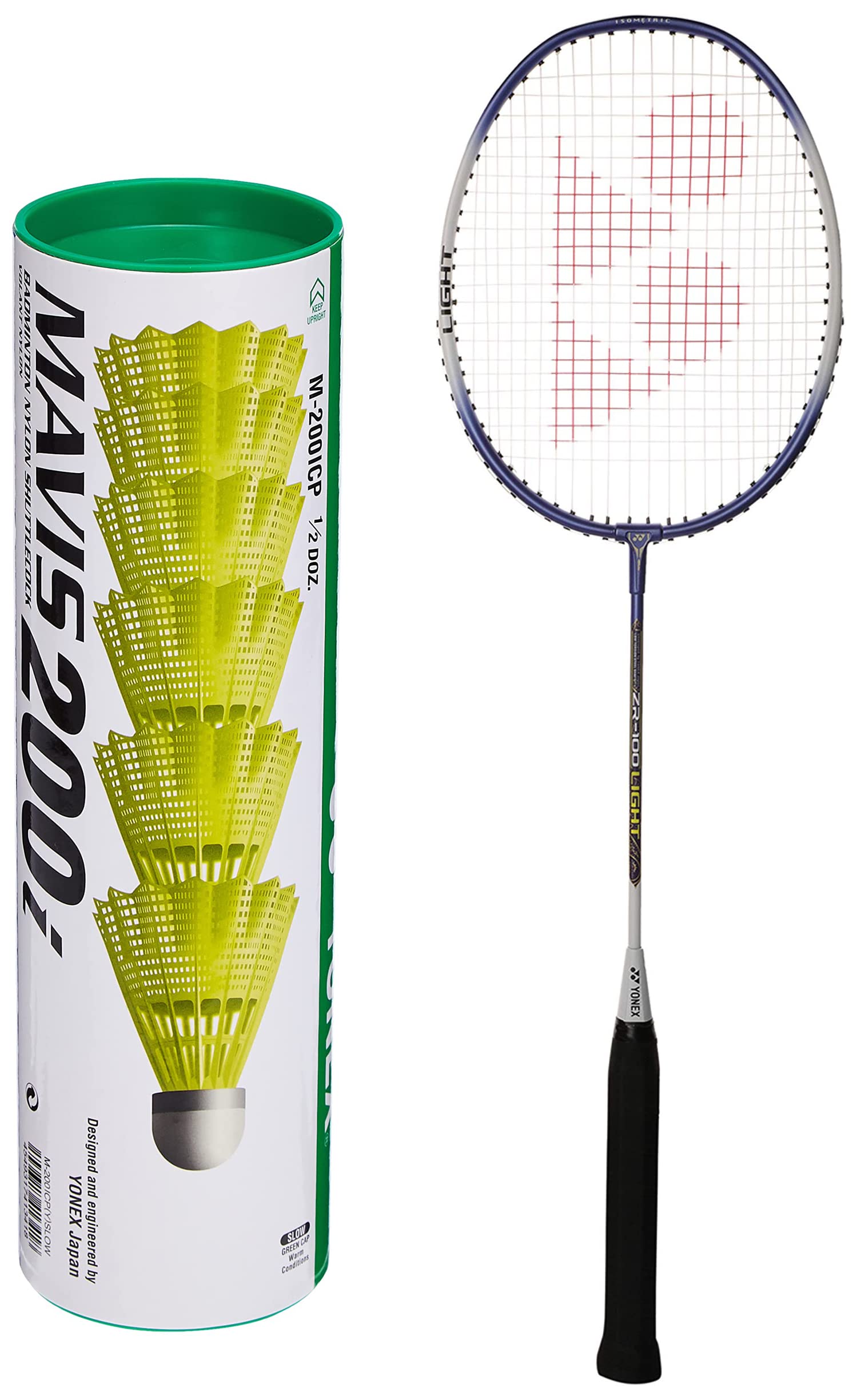 YONEX Mavis 200i Nylon Shuttle Cock, ZR 100 Light Aluminium Badminton Racquet with Full Cover, Pack of 6 (Yellow)