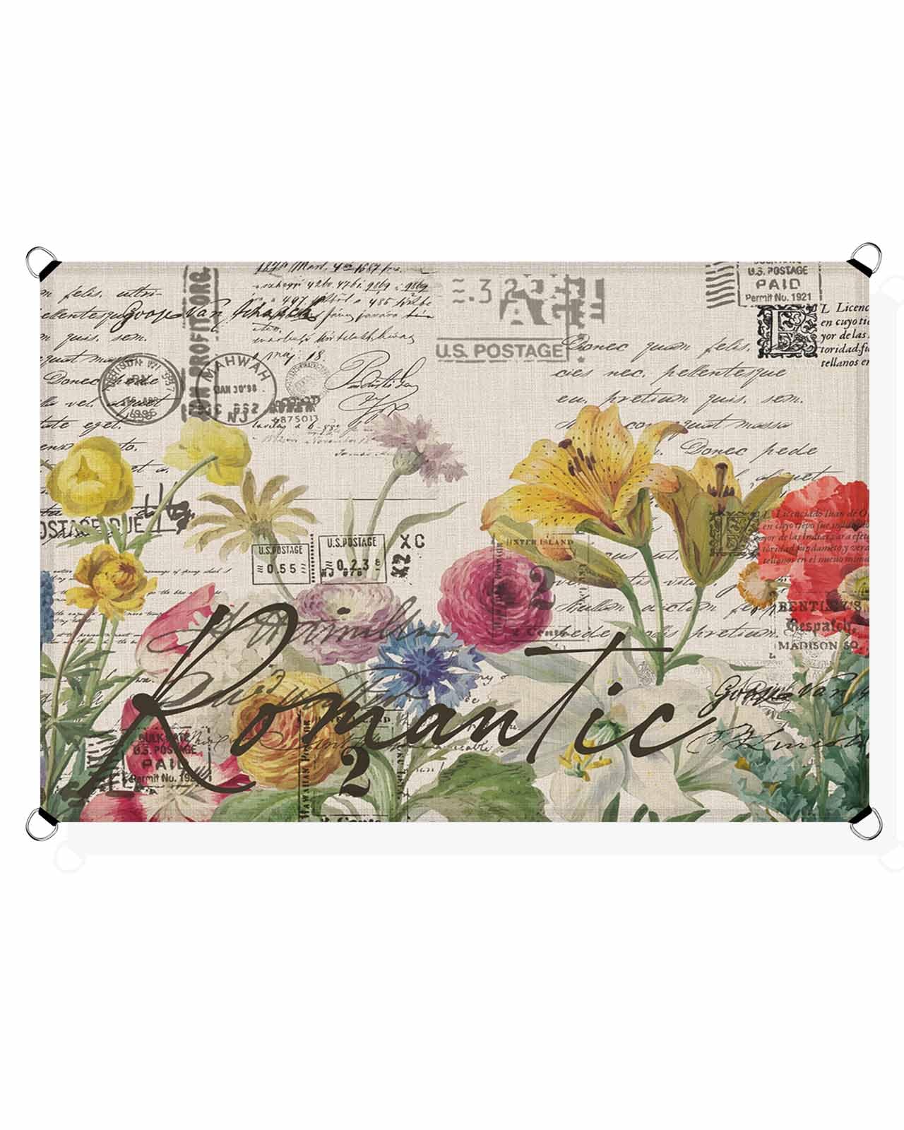 Beige Floral Sun Sail Shades Rectangle Canopy,Sunlight Block Heavy Duty Curved Backyard Shade Cover,Waterproof Sun Shades for Patios Garden Outdoor,8'x10' Vintage Botanical Romantic Shabby Flowers