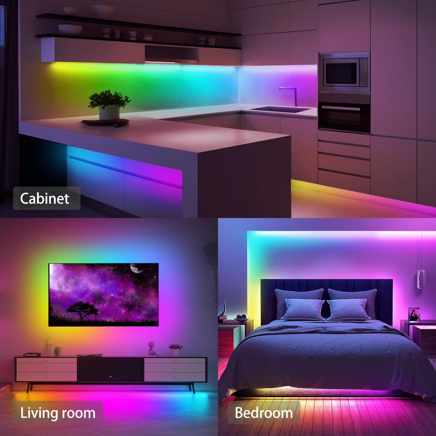 GUPUP Factory Tira de luces LED COB RGB de 16,4 pies, kit de luces de cinta que cambian de color inteligente con control remoto, control de aplicación y modo de música, tira de iluminación flexible pa