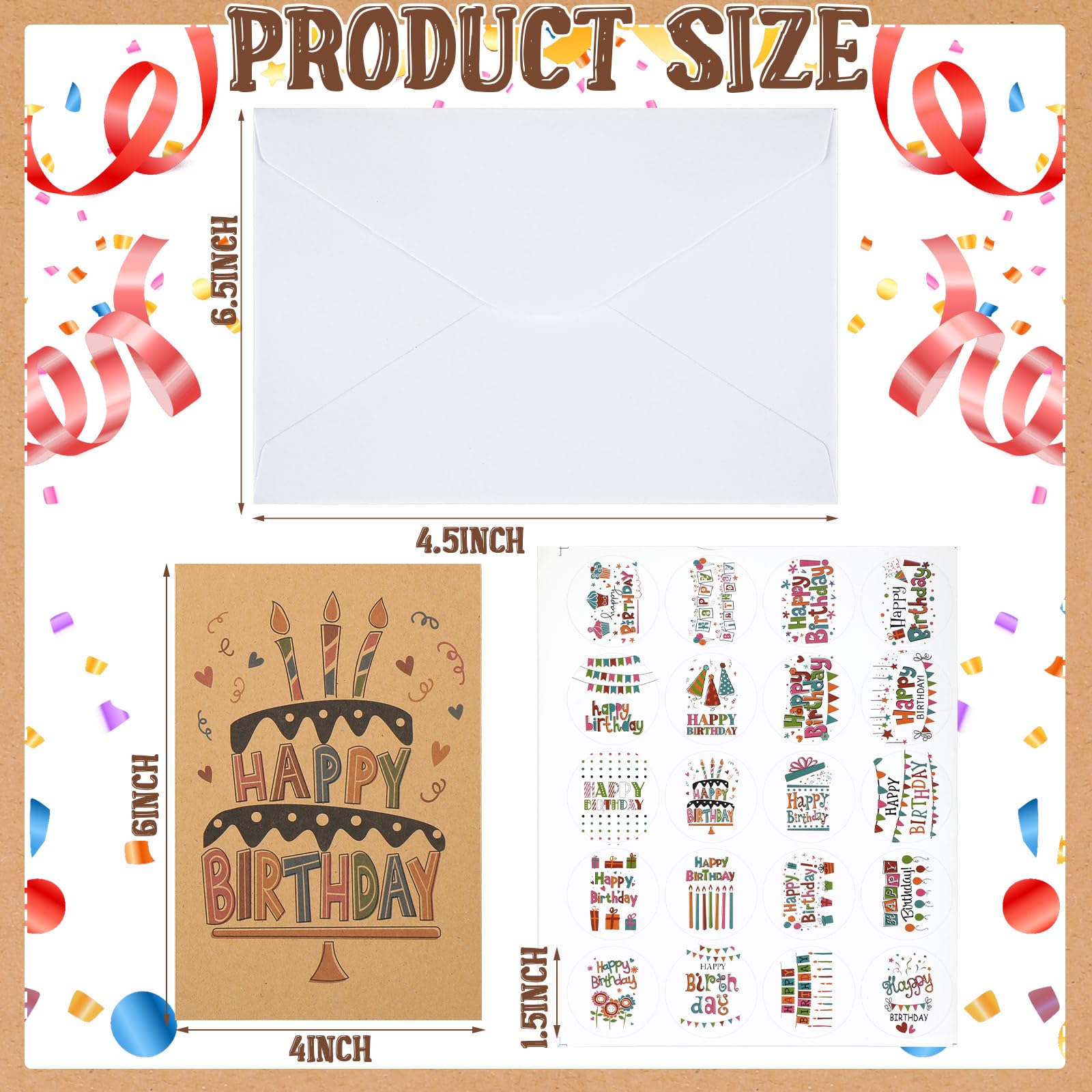 Harloon Lot de 100 cartes d'anniversaire assorties en vrac avec enveloppes vierges et autocollants de 10,2 x 15,2 cm, cartes d'anniversaire vierges pour hommes, femmes, adultes, enfants, 20 styles