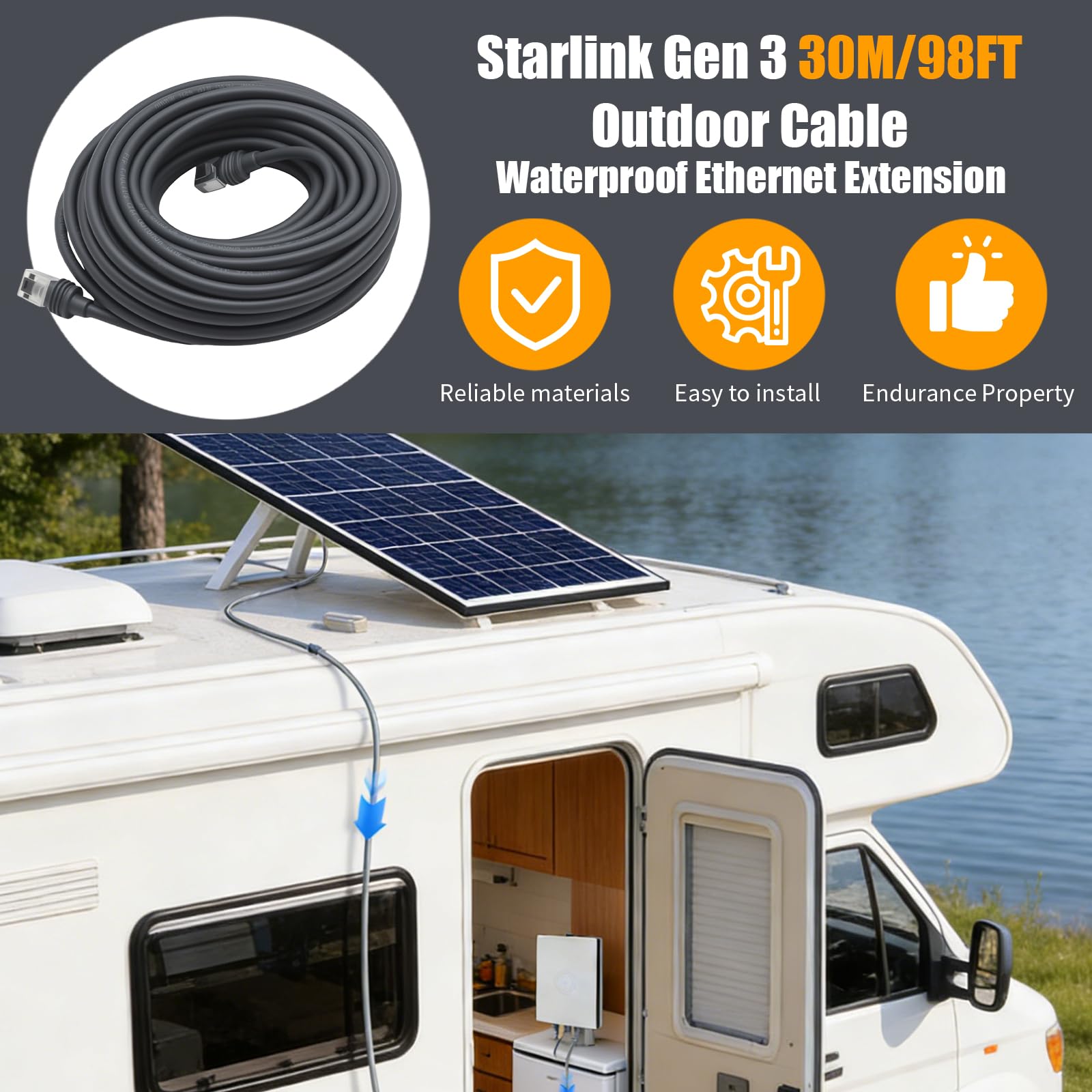 Starlink Gen 3 - Cable para exteriores, extensión Ethernet impermeable para satélite Mini/Rectangular V3, reemplazo de transmisión de datos de alta velocidad