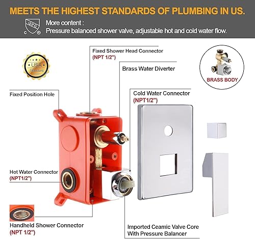 Miniatura 7 de Juego de grifo de ducha LED montado en el techo, cabezal de ducha de lluvia de 10 pulgadas con rociador de mano 2 en 1, sistema de ducha LED,
