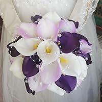 Vista 2 de Lily Garden® Real Touch - Ramo de boda de flores moradas y blancas (juego de 5)