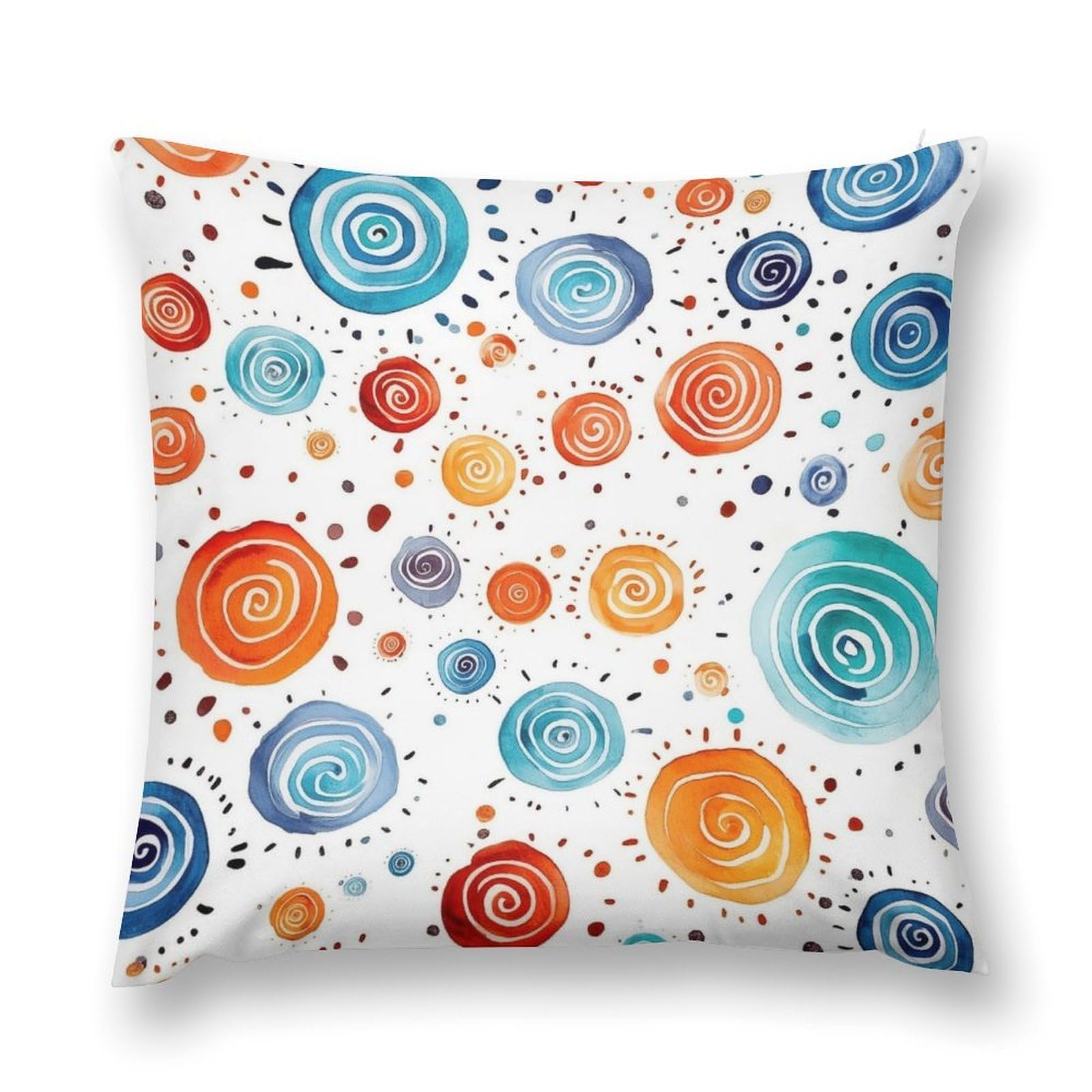 moderw Kids Rainbow Throw Pillow Cover, Watercolor Multicolored Spiral Circles Pillowcases Colorful Geometric Circular Pillows Cushion Covers for Couch Sofa Bed Chair 18x18inch