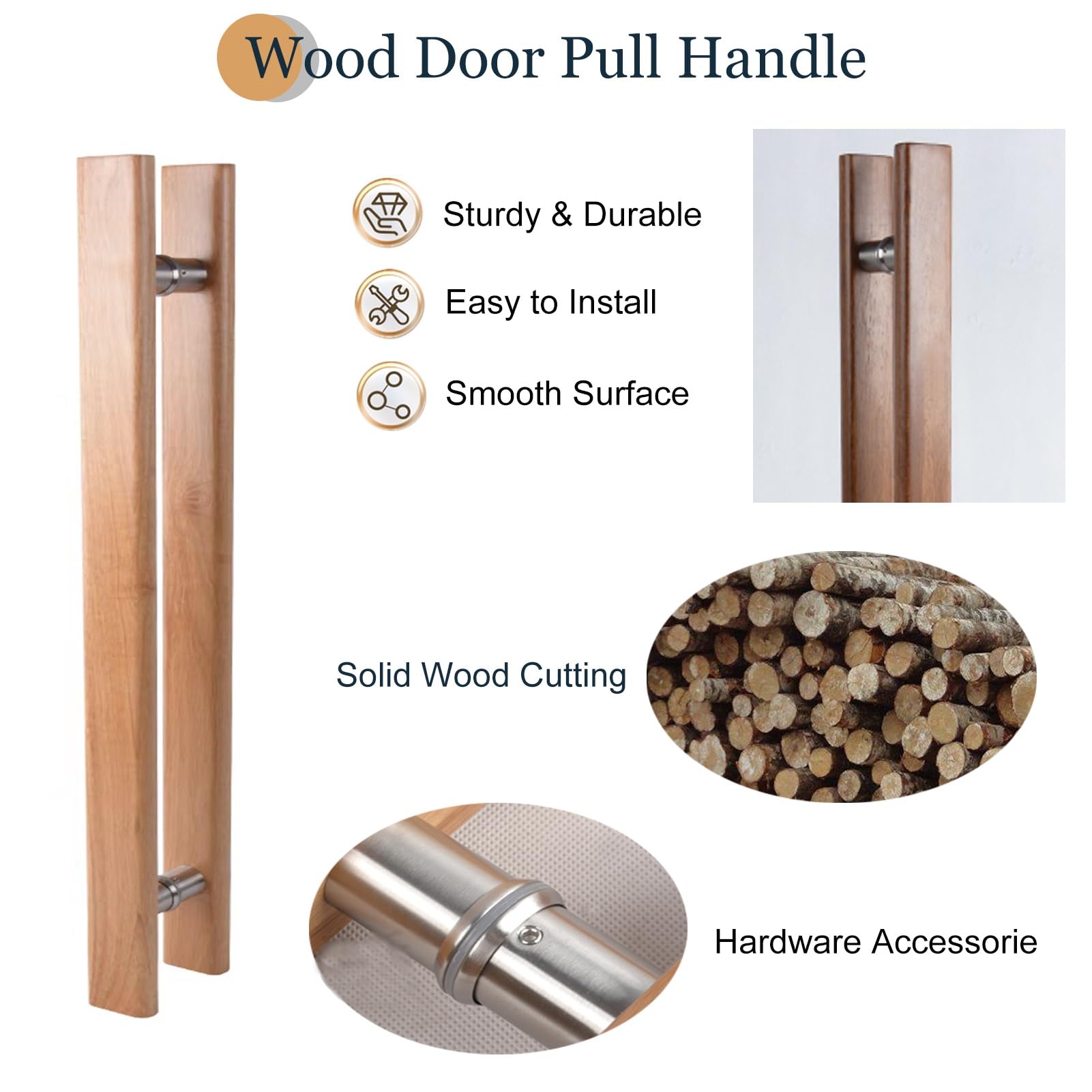 Manilla de Puerta de Madera Natural de Doble Cara, 120 cm, Lisa, para Garaje, Patio, Ducha y Uso Comercial - Acabado de Madera Natural Duradero