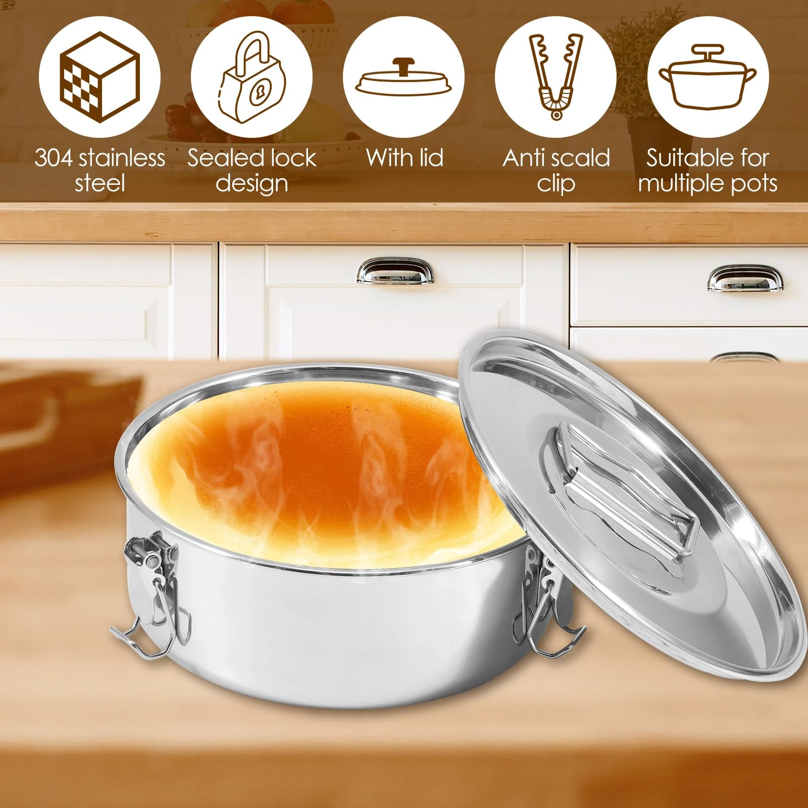 Molde redondo de acero inoxidable para flan con tapa y para cocinar uniformemente distribución del calor, resistente a la oxidación, tartas de queso