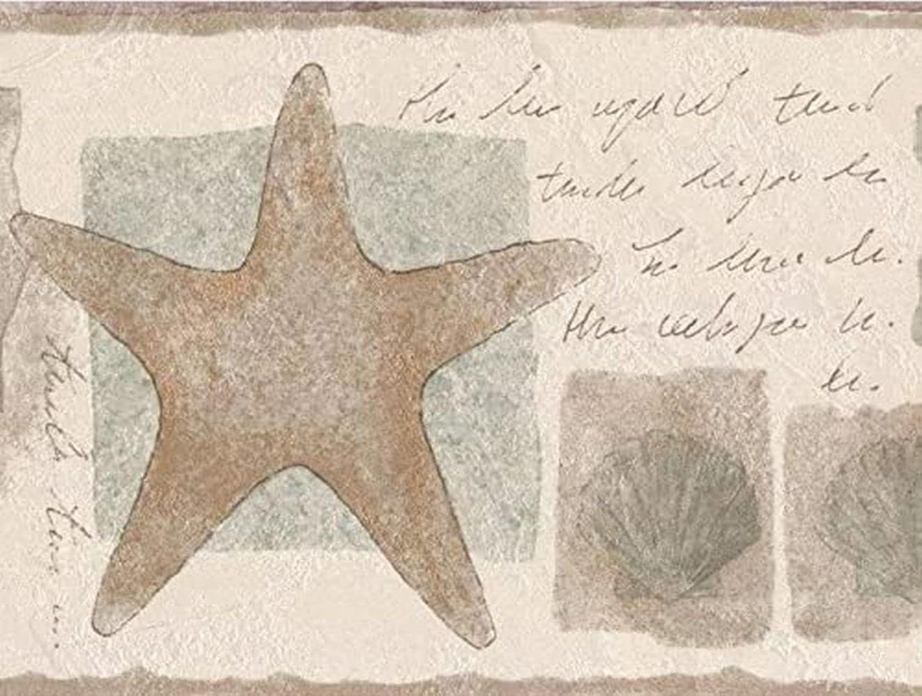 CONCORD WALLCOVERINGS ™ Wallpaper Border Nautical Pattern Sea World Shells Starfish for Bathroom Living Room, Gold Brown Beige Greenish, 5.25 Inches by 15 Feet SA75779W