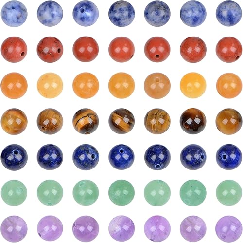 Bymitel - 140 cuentas de cristal natural, piedras preciosas redondas energéticas y curativas sueltas con cordón elástico para hacer joyas, pulseras