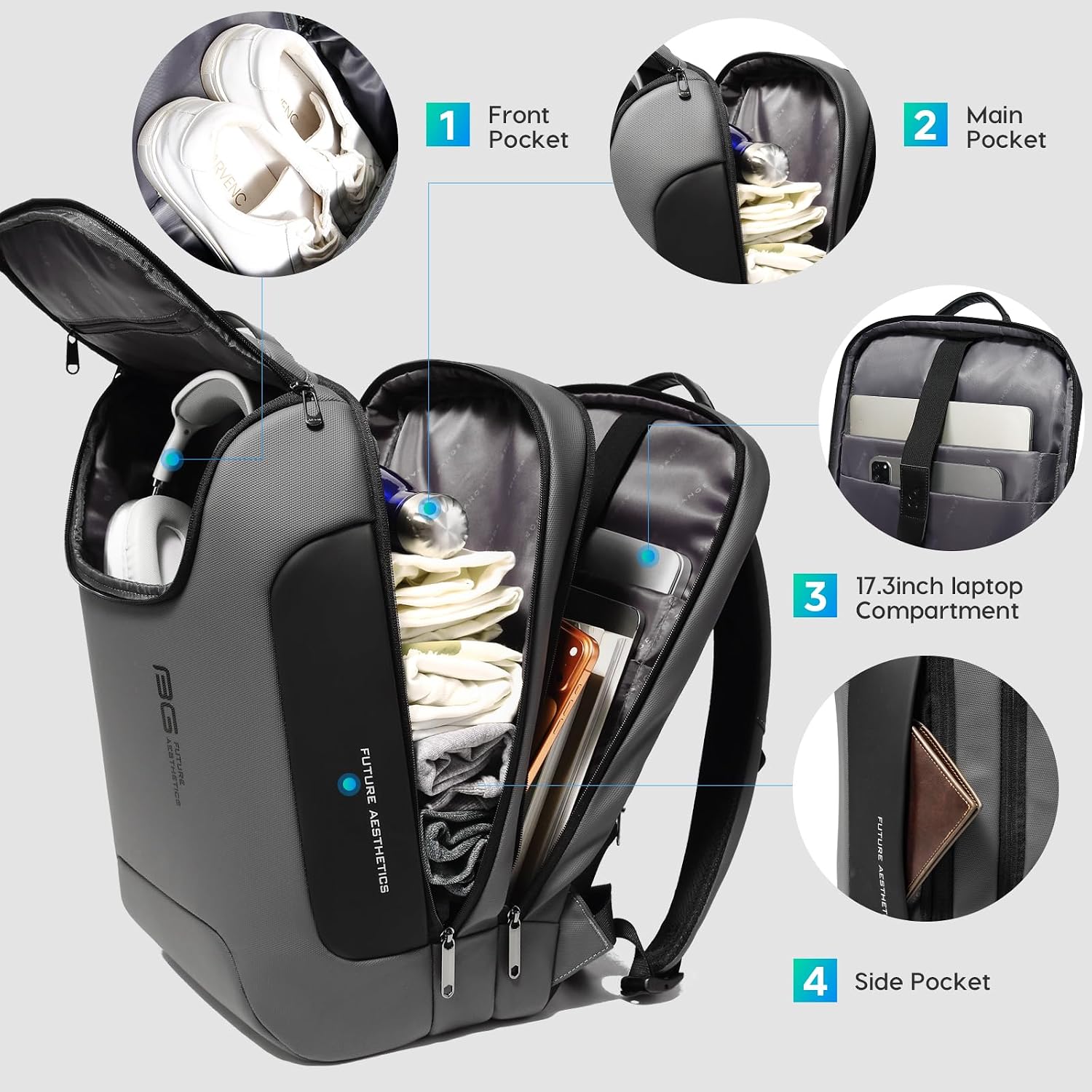 BANGE Business Travel Backpack,Waterproof Fashion Tech Backpacks,Laptop Backpack for 17.3Inch Notebook, Work for Men and Women