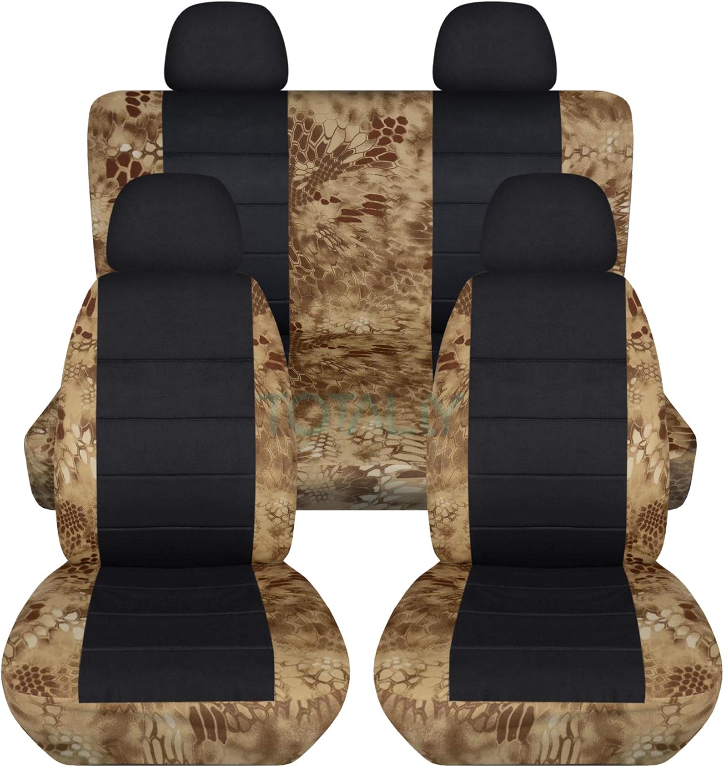 Totally Covers Camouflage & Black Car Seat Covers w 4 (2 Front + 2 Rear) Headrest: Beige & Green Camo Universal Fit Full Set Buckets & Bench Option for Airbag/Seat Belt/Armrest/Lever/Split Compatible