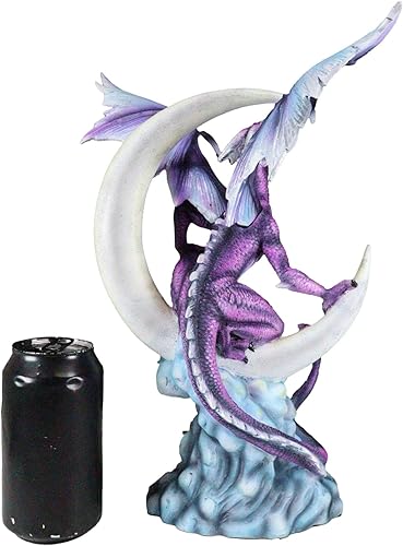 Miniatura 8 de Ebros Gift Space Voyager - Figura de dragón morado posado en luna creciente, estrellas y nubes nocturnas, 13 pulgadas de alto como Calabozos y