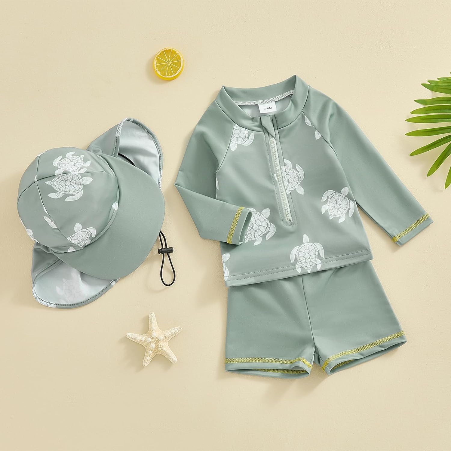 Baby Toddler Boys 3-Pieces Swimsuit Sets Long Sleeve Shark Bathing Suit Rash Guards Swimwear with Sun Hat UPF 50+ - Image 3