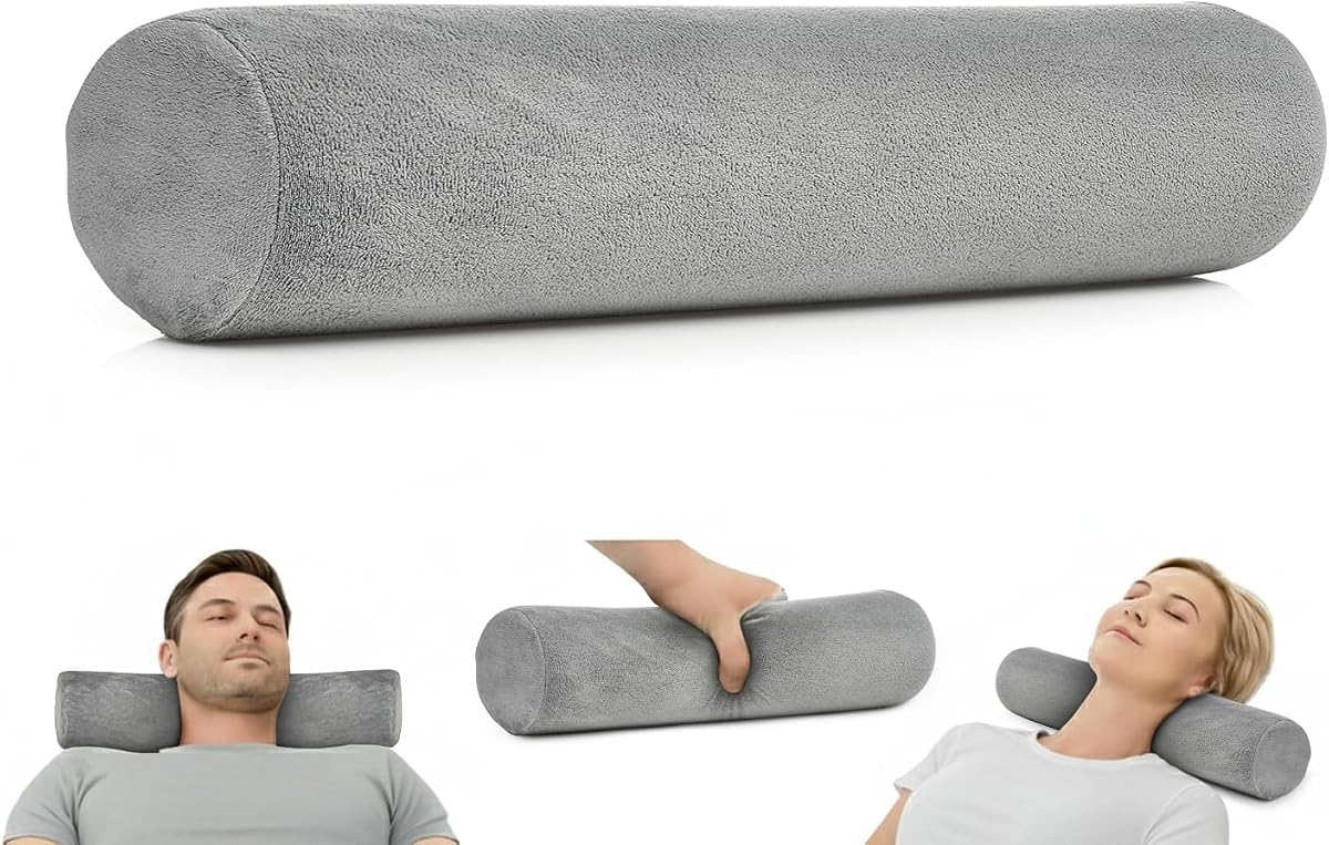 Almohada de espuma viscoelástica firme para cuello cervical, almohada de refuerzo, soporte de cuello redondo para dormir | Bolster para cama, piernas, espalda y yoga.