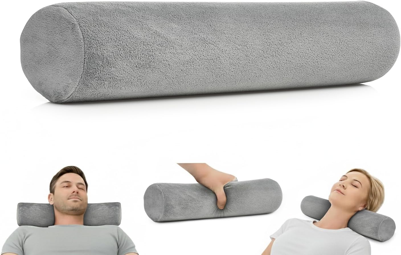 AllSett Health Cervical Neck Roll Memory Foam Pillow, Bolster Pillow, Round Neck Pillows Support for Sleeping | Bolster Pillow for Bed, Legs, Back and Yoga