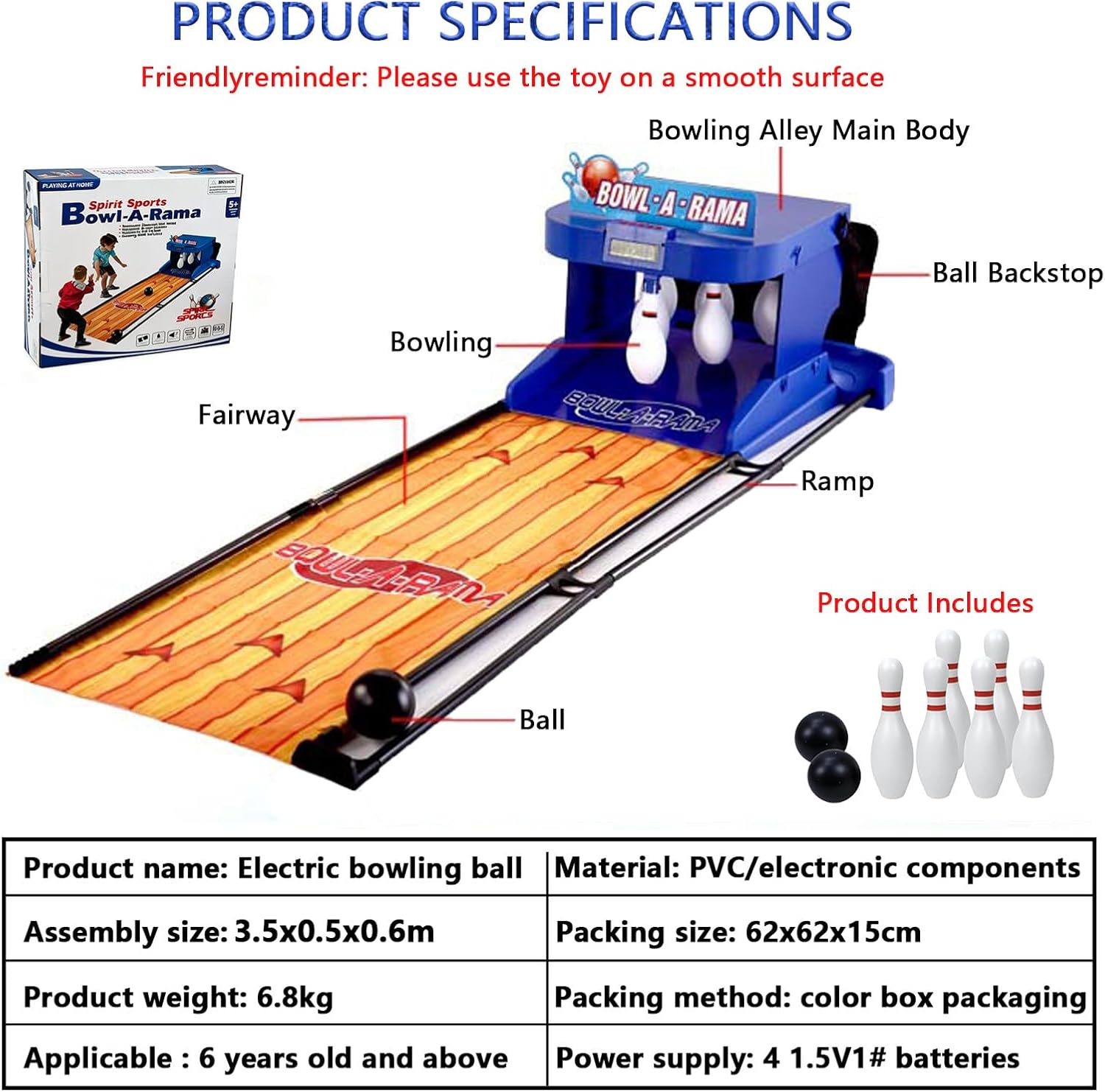 Home Bowling Alley Machine with Automatic Ball Return & LED Scoreboard Foldable Bowling Set for Kids & Adults Portable 2 Player Game with Sound Effects 3.5m/11.48ft
