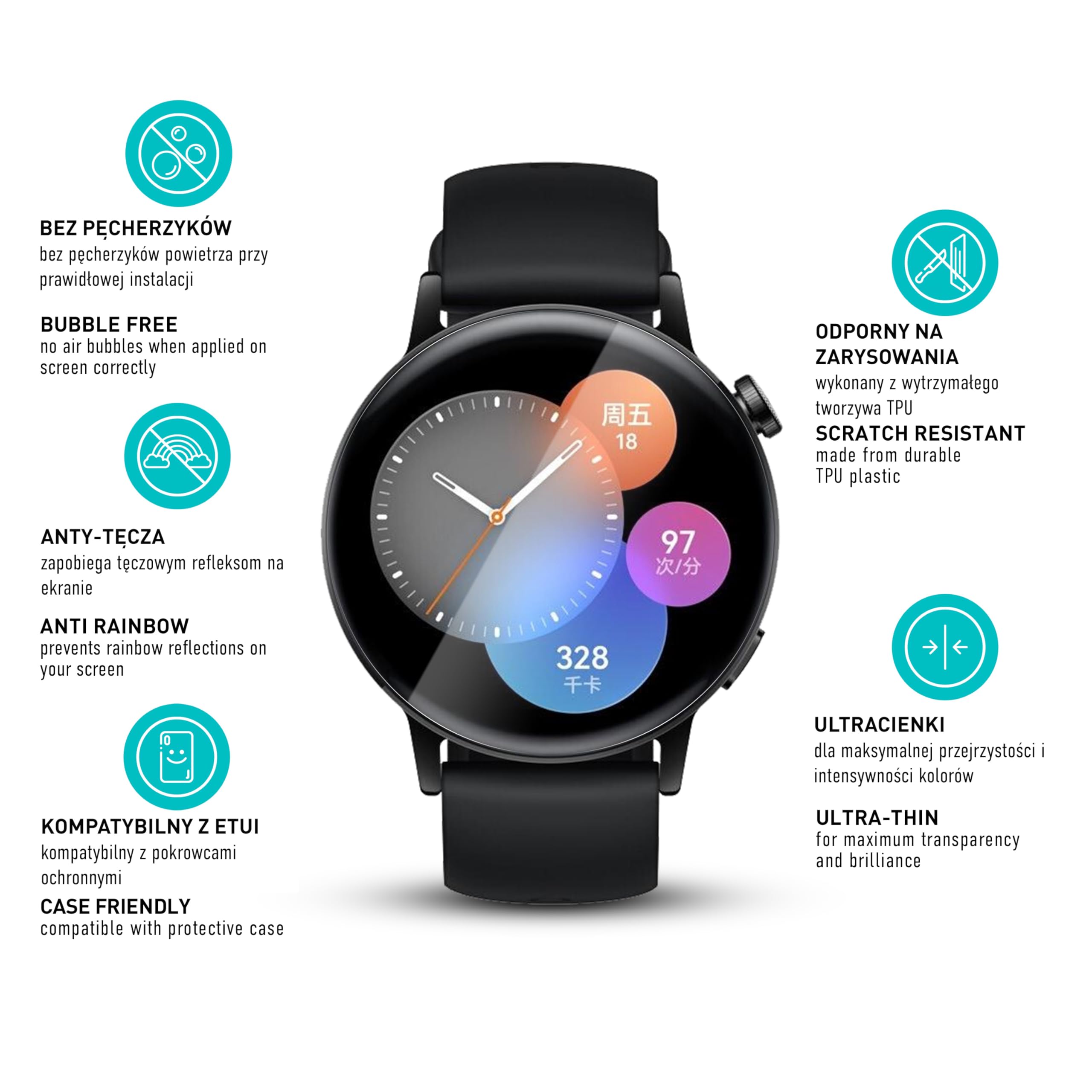 smartect Folia Ochronna TPU [3 Sztuki, Clear] dla Huawei Watch GT 3 42mm, Zakrywa cały wyświetlacz, Ochraniacz Ekranu bez Pęcherzyków, Bez Odcisków palców