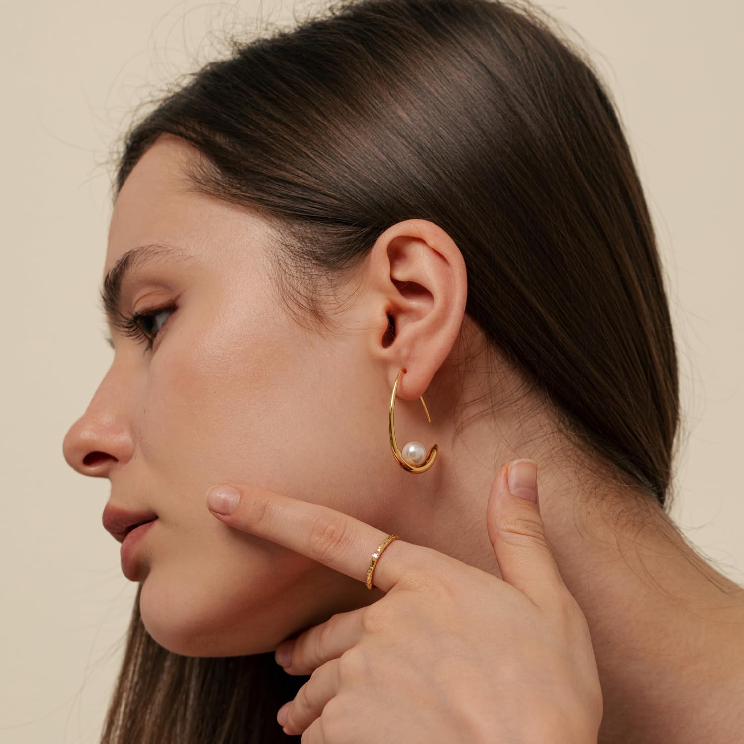 Teardrop Earrings for Women, 18k Gold Plated Dangle Drop Earrings, Pearl Earrings for Women, Lightweight Chunky Open Hoops, Trendy Gold Hoop Earrings, High Polished Jewelry - Image 4